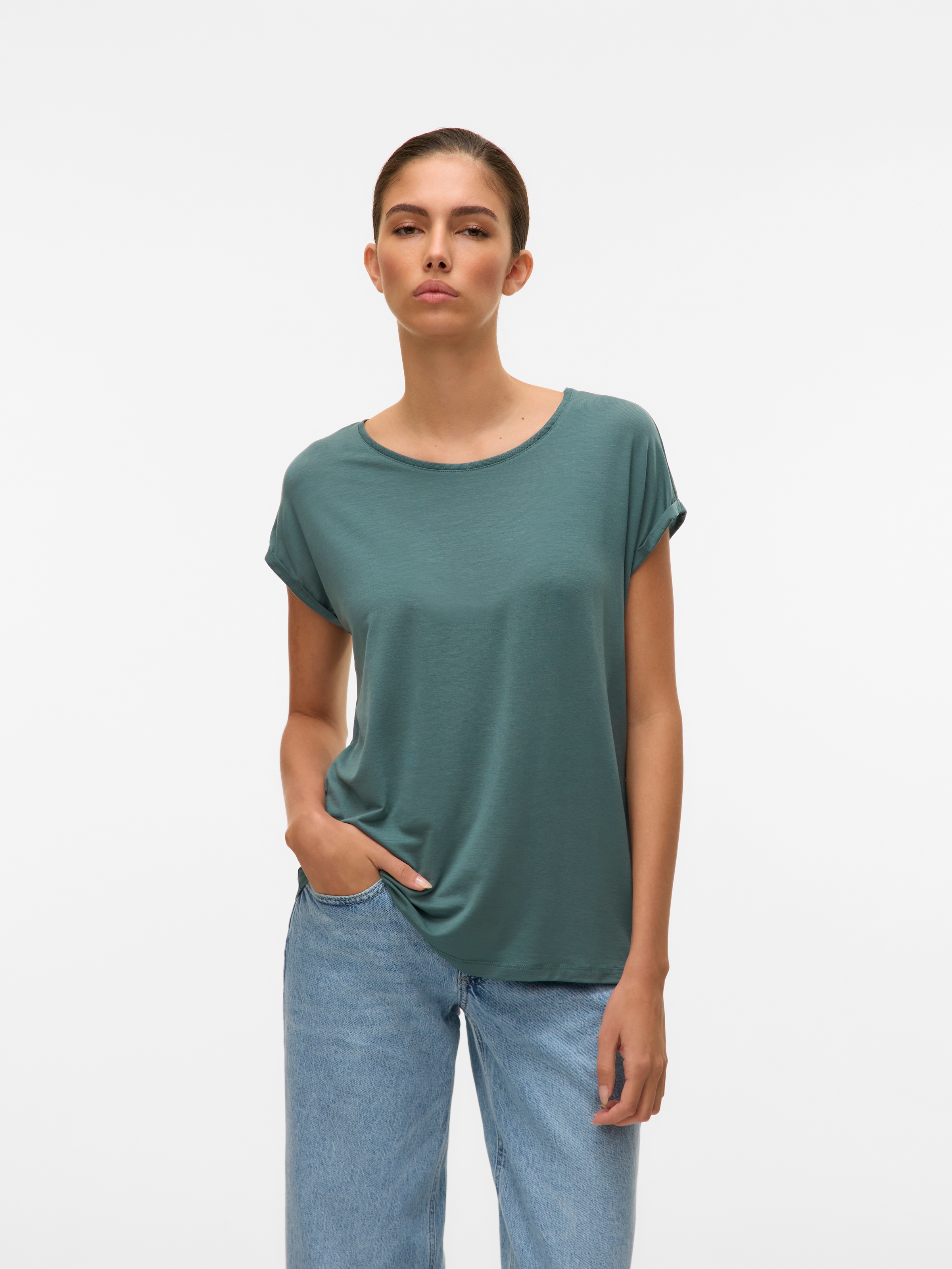 Vero Moda Rundhalsshirt »VMAVA PLAIN SS TOP GAJRS NOOS«