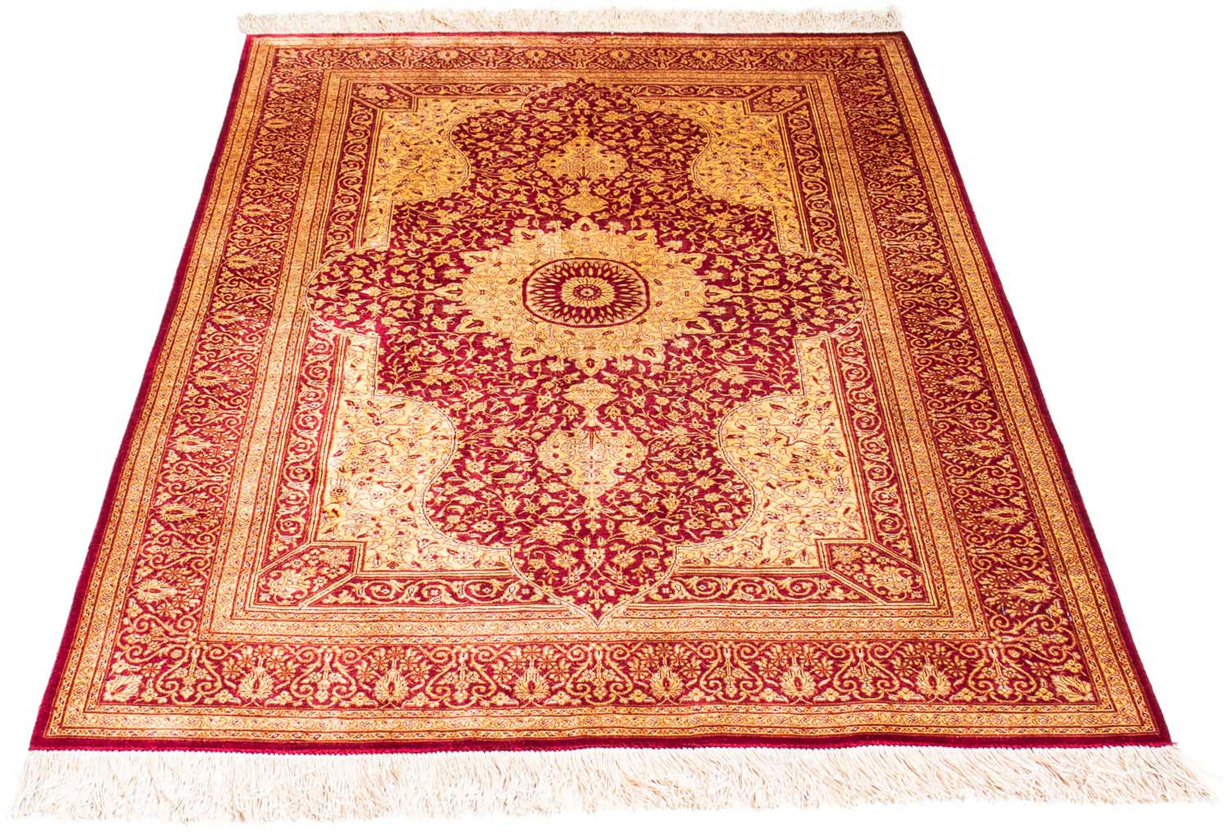 Image of morgenland Orientteppich »Perser - Ghom - 147 x 102 cm - dunkelrot«, rechteckig, 10 mm Höhe, Wohnzimmer, Handgeknüpft, Einzelstück mit Zertifikat bei Ackermann Versand Schweiz