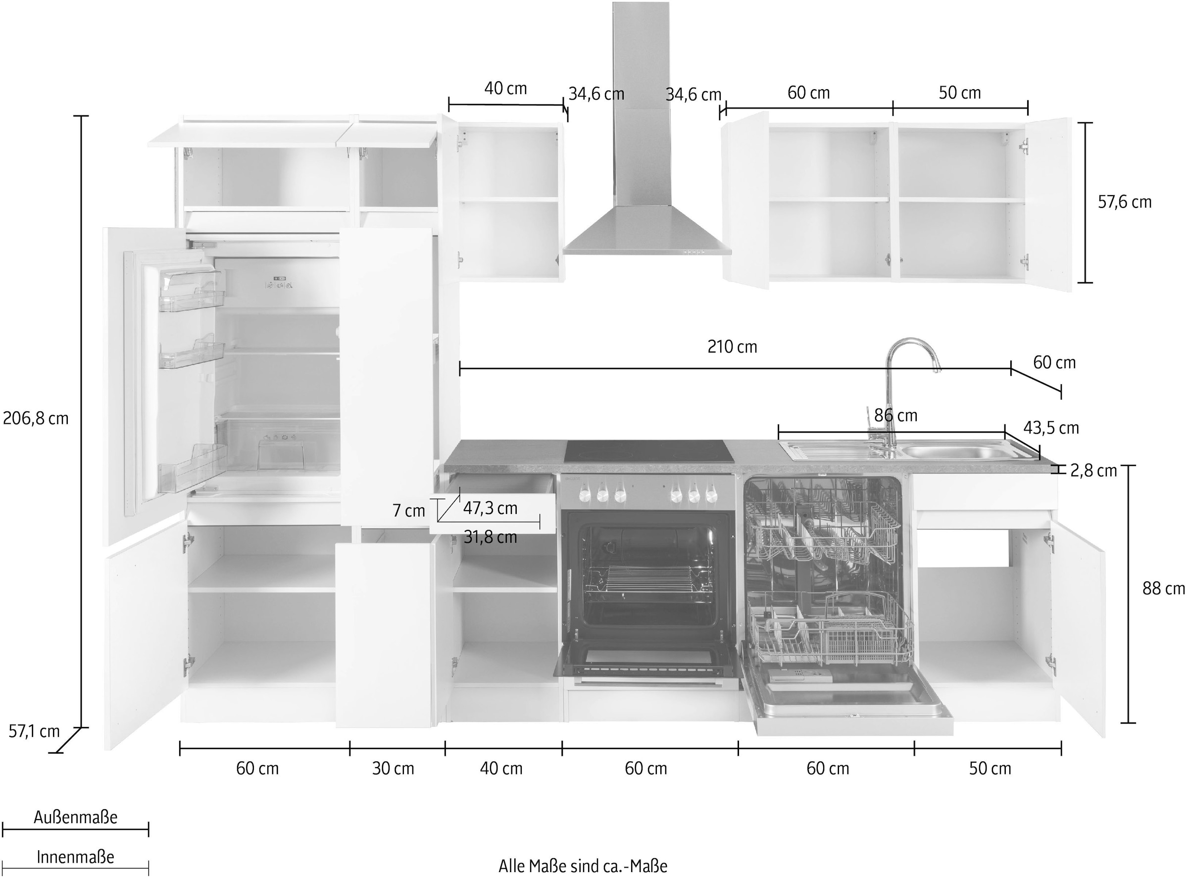 OPTIFIT Küchenzeile »Roth«, ohne E-Geräte, Breite 300 cm