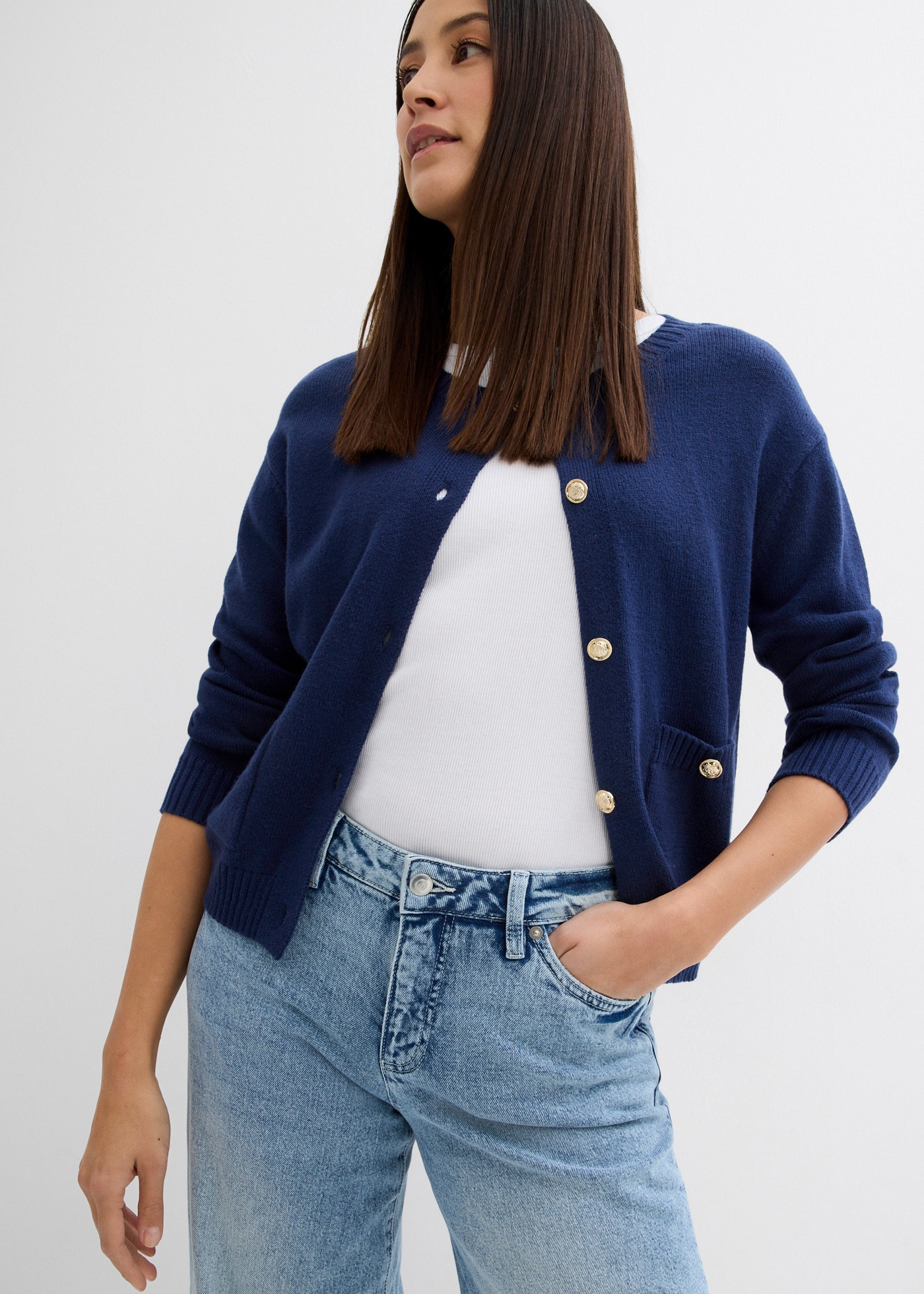 bonprix Jeans large 1 mittlere Bundhöhe, aus festem Baumwoll-Denim, mit Zip Fly und Knopf