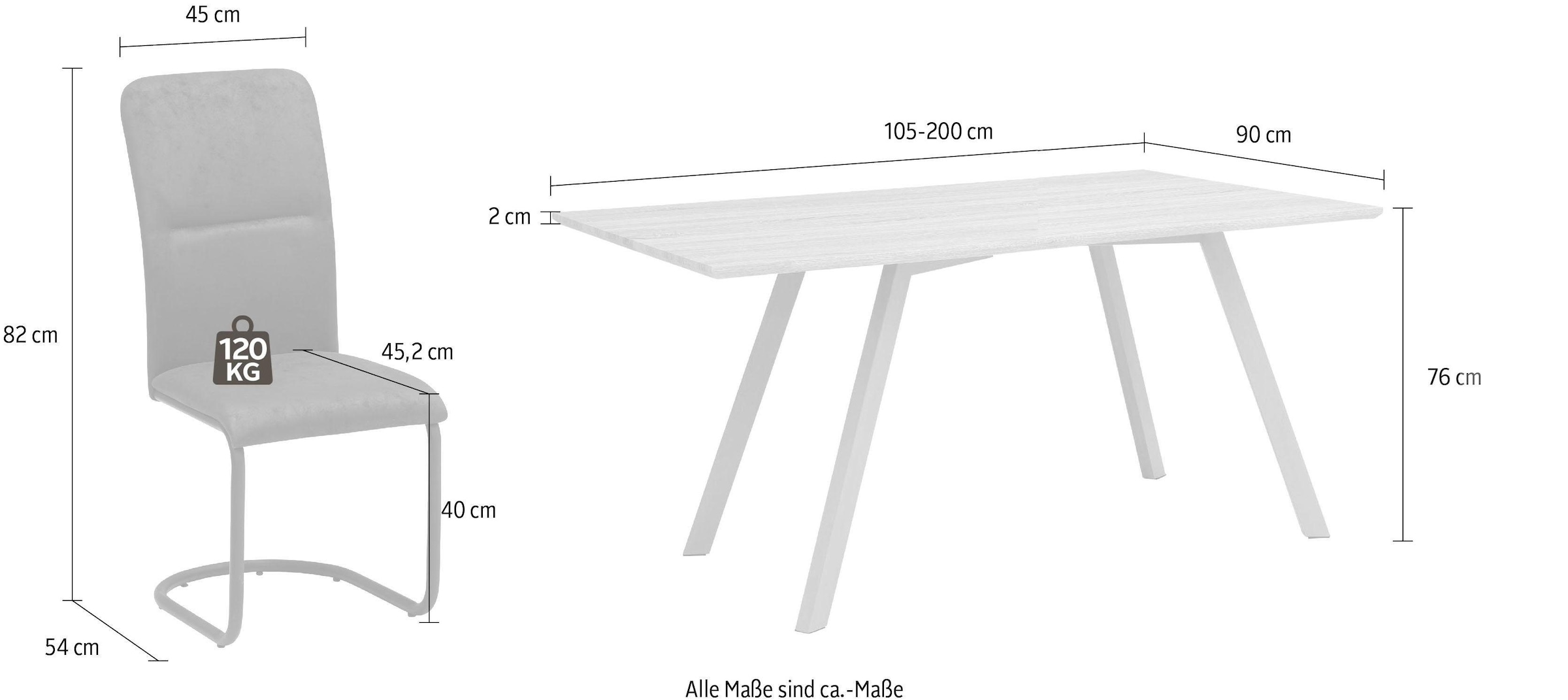 INOSIGN Essgruppe »Alex/Freja«, (Set, 5 tlg.), bestehend aus Alex Esstisch  160 cm und 4er Set Freja Stühle, Samtstoff günstig kaufen