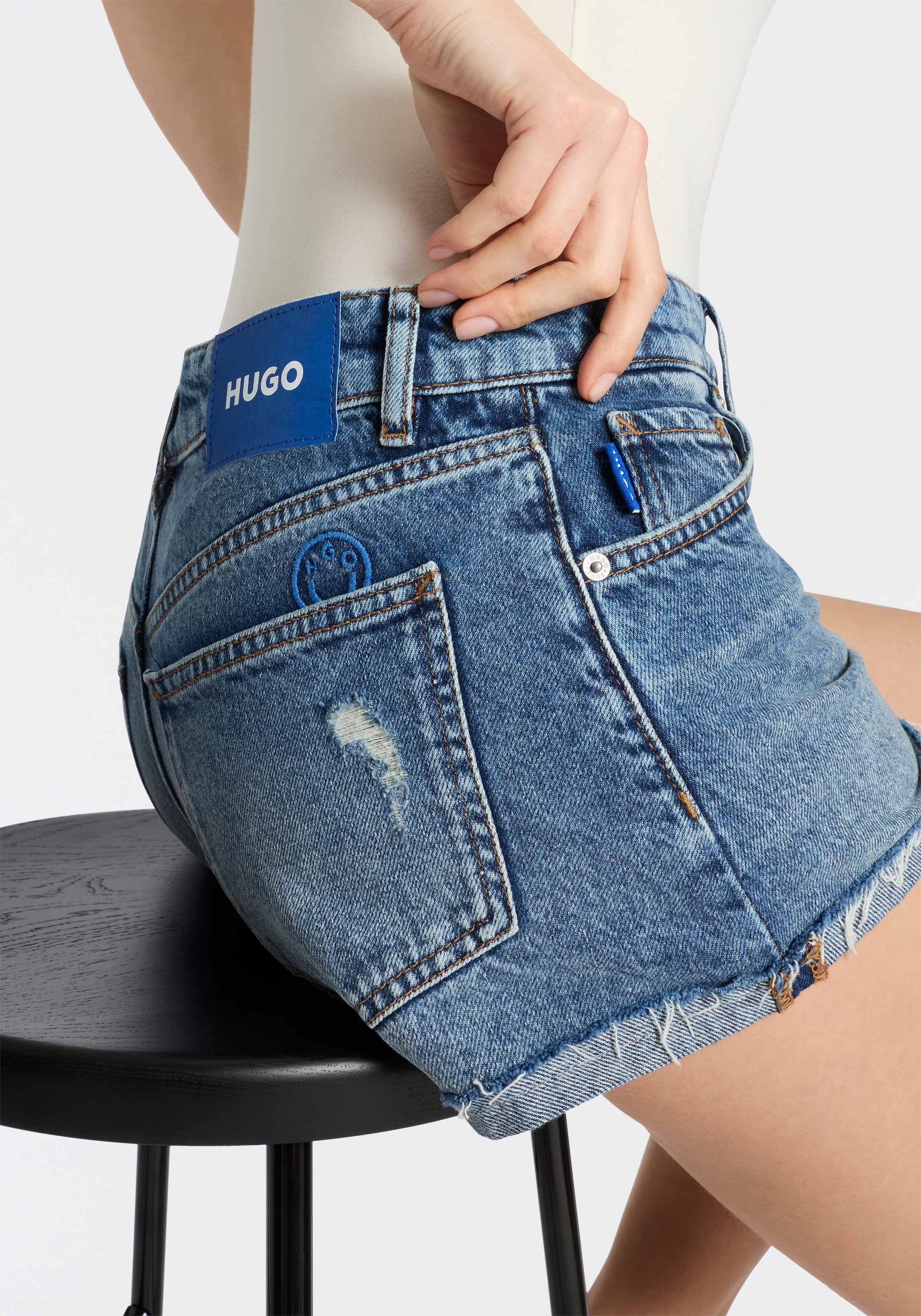HUGO Blue Short en jean »Galimon« Mid Rise, geschnittener Saum