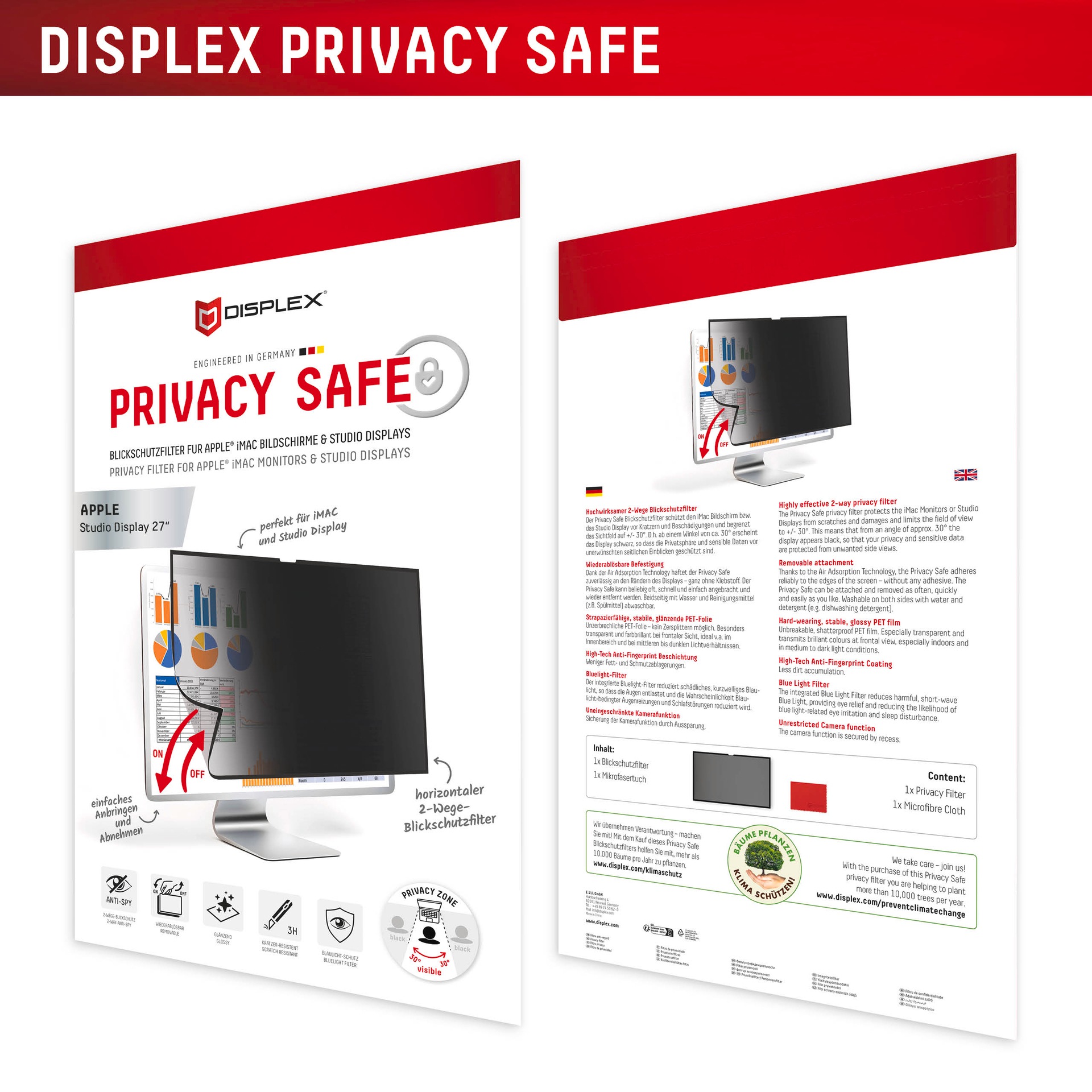 Displex Displayschutzfolie »Privacy Safe Blickschutzfilter« für Apple Studio Display 27 Blickschutzfolie, Schutzfolie, Bildschirmschutz, kratz- & stossfest