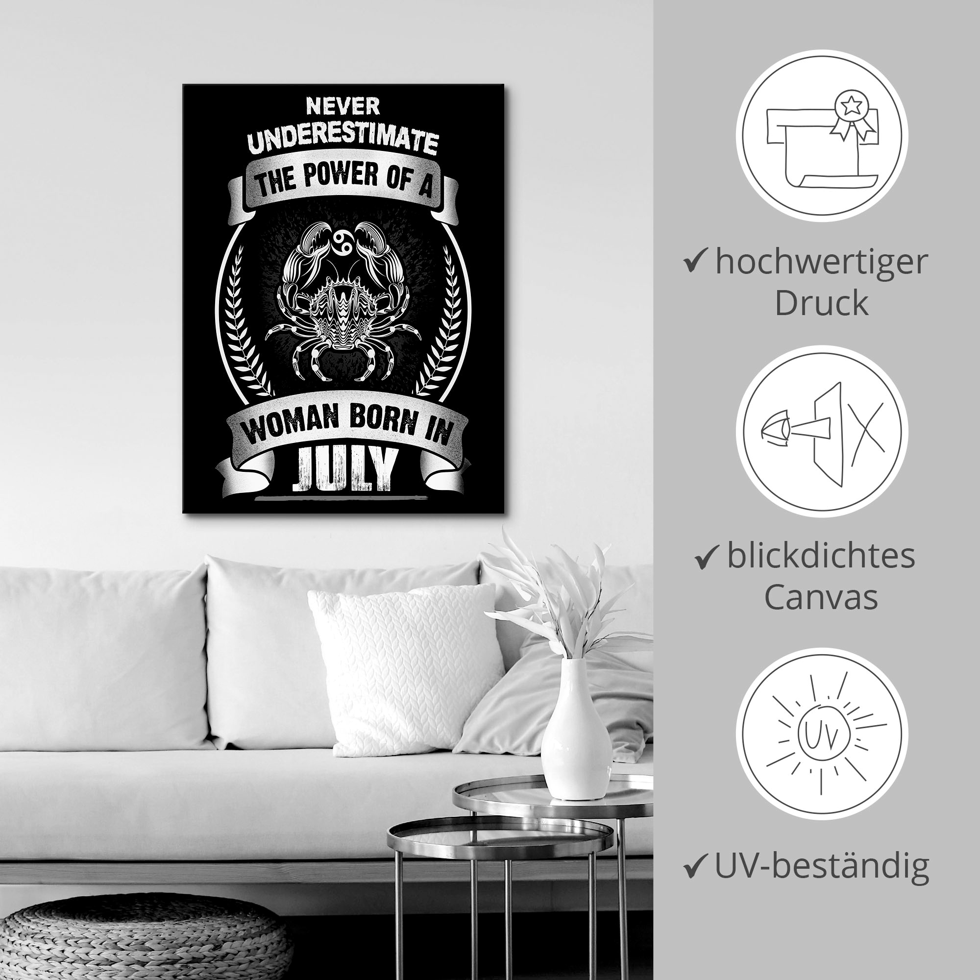 Artland Tableau sur toile »Sternzeichen Mottospruch Juli« 1 cuis tlg. auf Keilrahmen gespannt