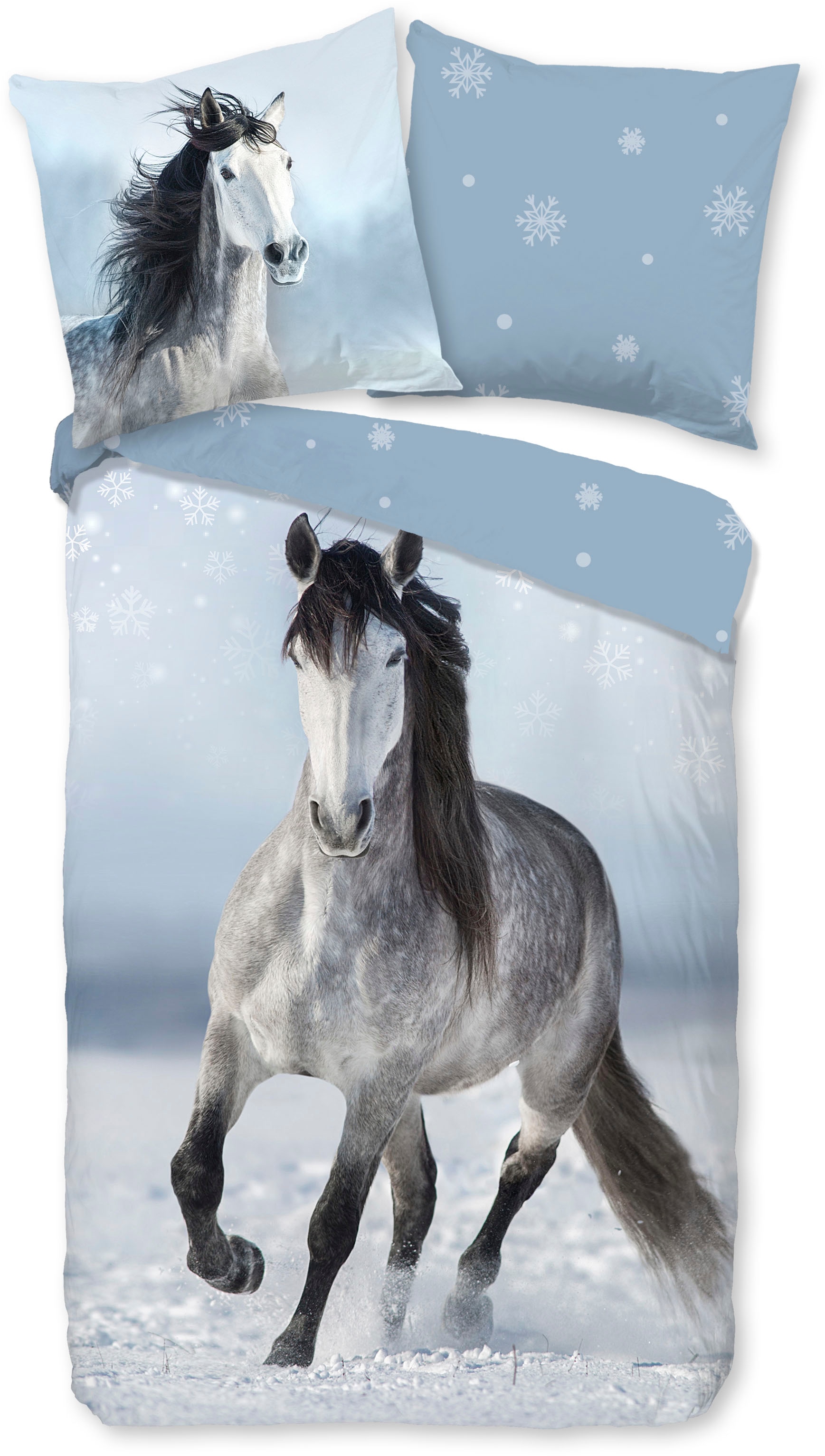 good morning Kinderbettwäsche »Dreamer«, Biber, 135x200, Winter, Warm, Reissverschluss, Wendeoptik, Kind, Pferd