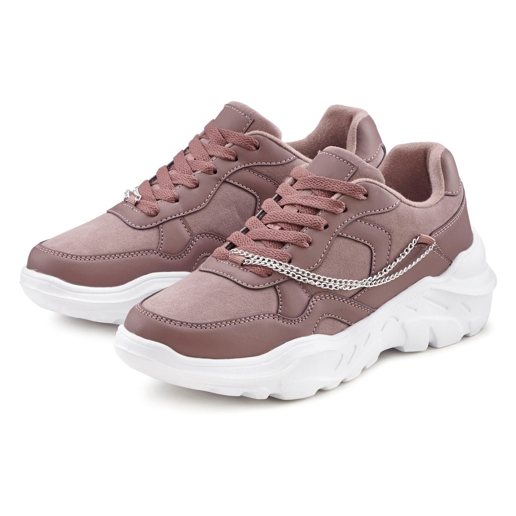 LASCANA Sneaker, mit Chunky-Sohle & Ketten, Schnürhalbschuhe, Freizeitschuhe VEGAN