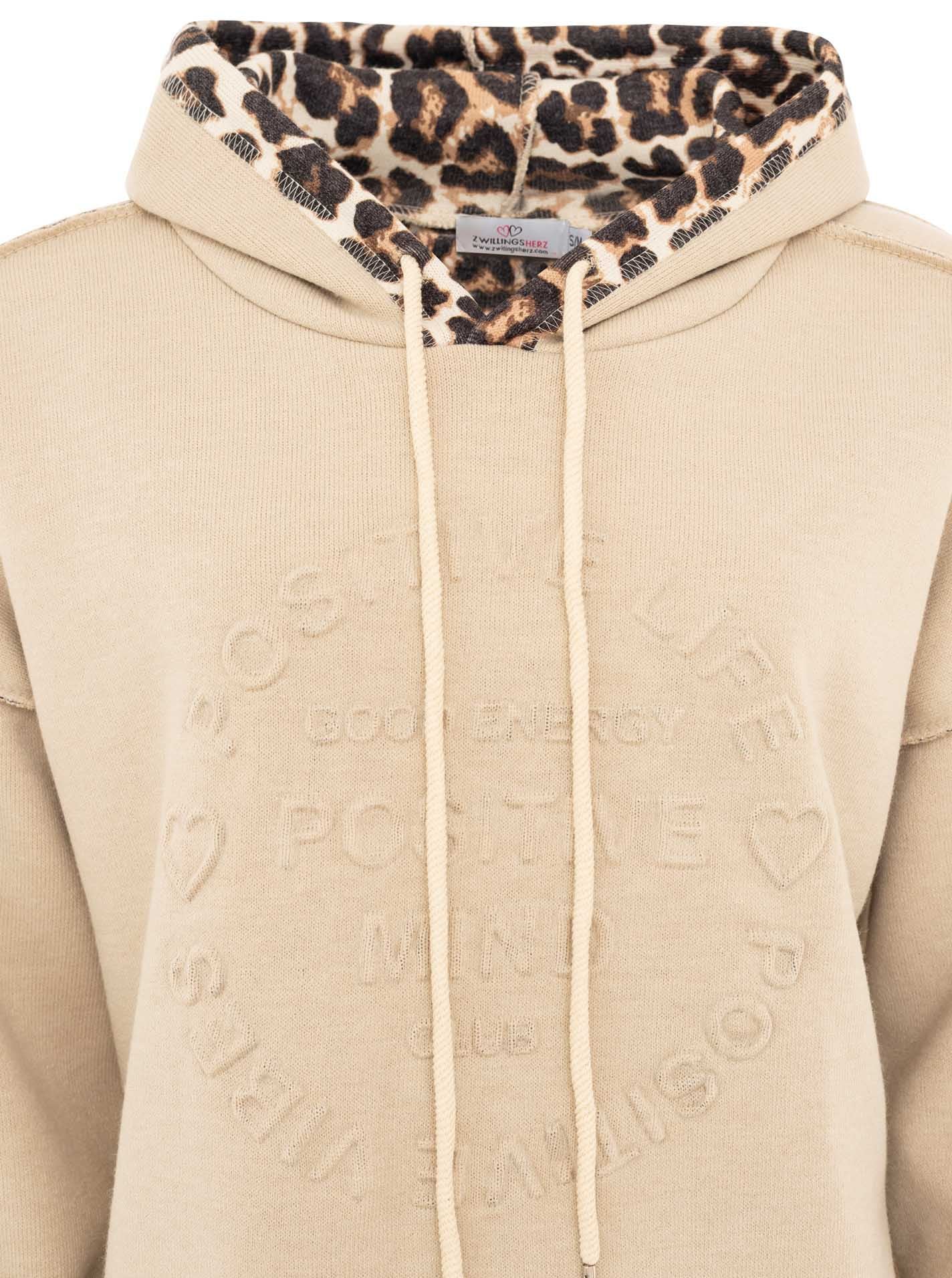 Zwillingsherz Hoodie »"Leo & Uni"«, Leo-Muster an Kapuze und Ärmelumschlag, Stempeldruck
