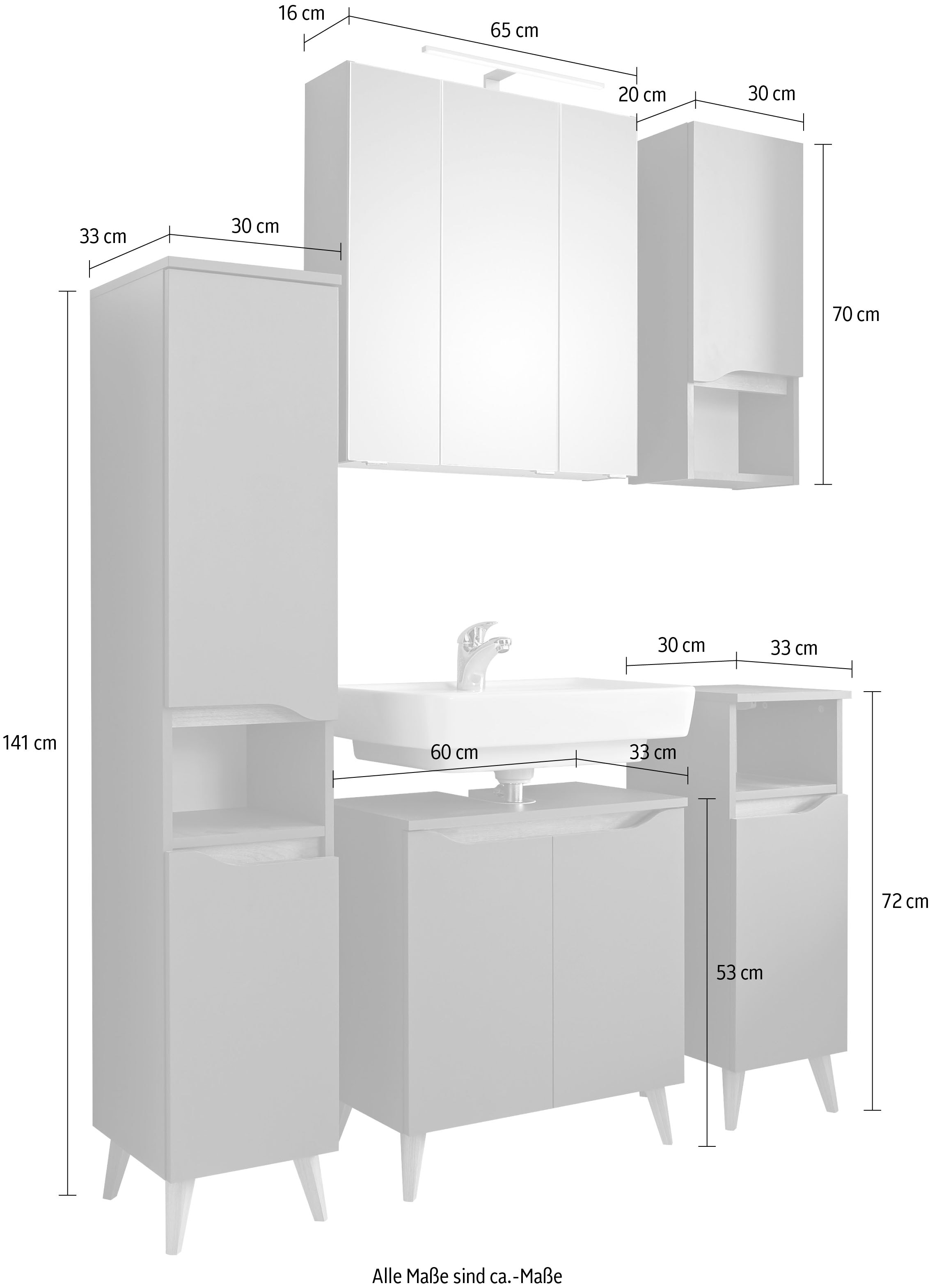 Saphir Ensemble de meubles de salle de bain »Quickset 5-teilig Waschbeckenunterschrank und LED-Spiegelschrank« 5 cuis tlg.