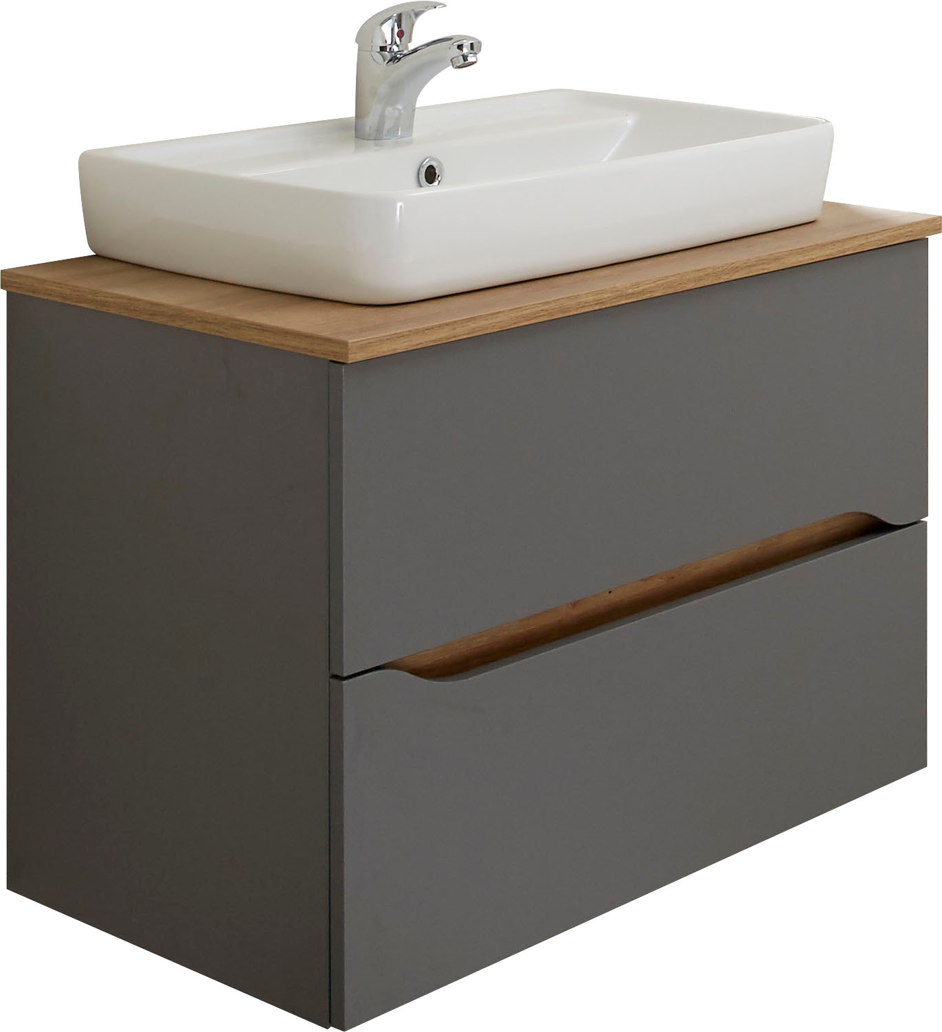 Image of Saphir Waschtisch "Quickset Keramik-Aufsatzbecken mit Unterschrank, 73 cm breit" Waschplatz, Unterschrank mit Waschbecken, 2 Schubladen, grifflos