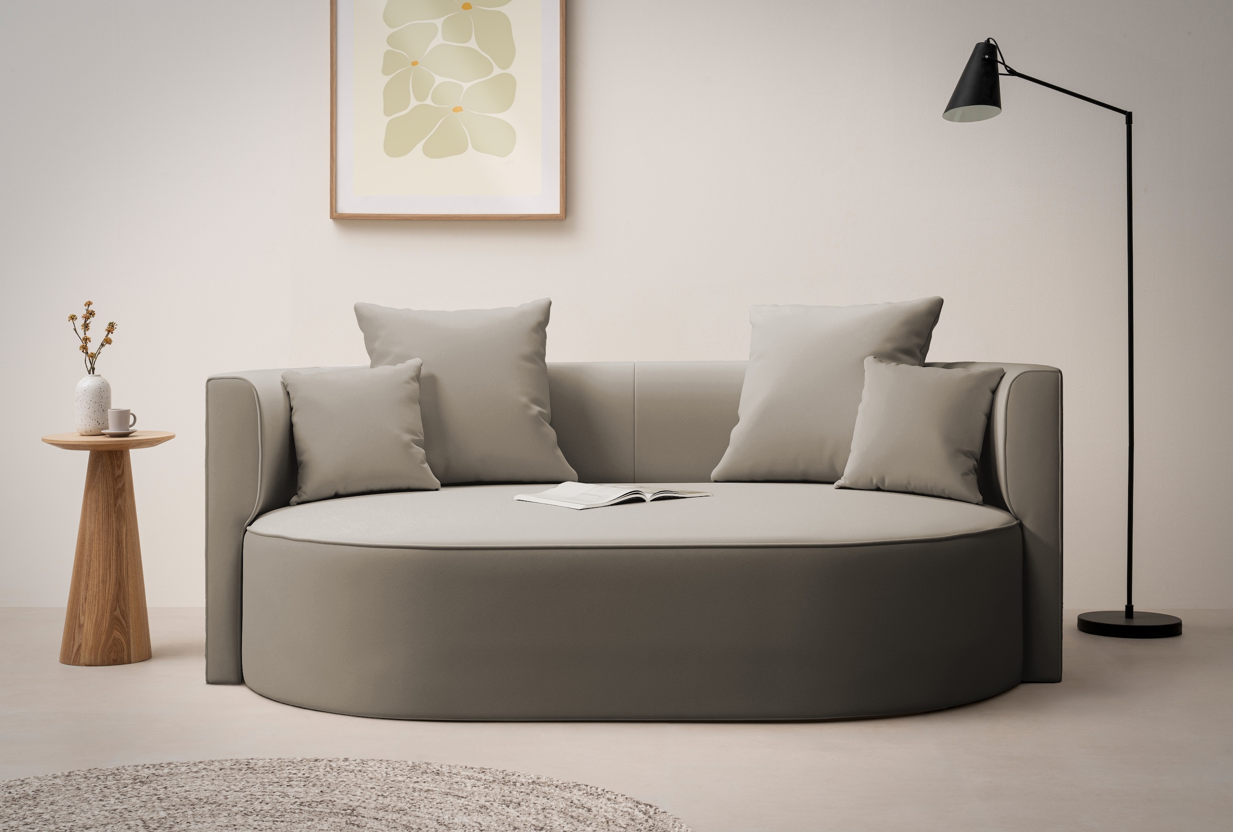 LeGer Home by Lena Gercke 2,5-places »ISALIE, rundes Loungesofa, mit Kissen, perfekt gepolstert« moderne Stoffe, mit 4 Zierkissen, extra grosse Sitzfläche