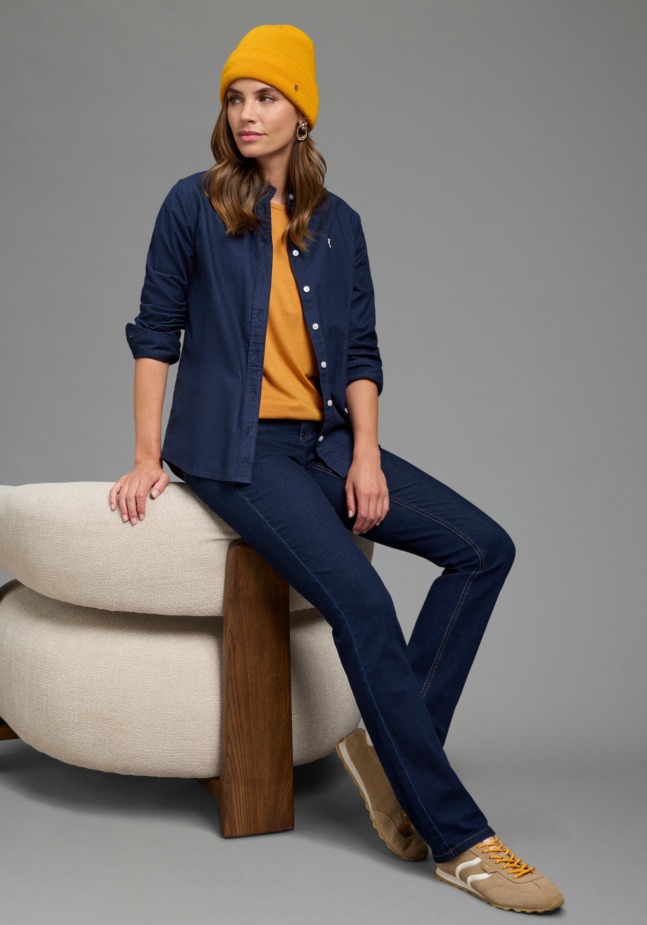 Laura Scott Blouse classique style basique, en coton, uni, avec boutons, avec label de marque