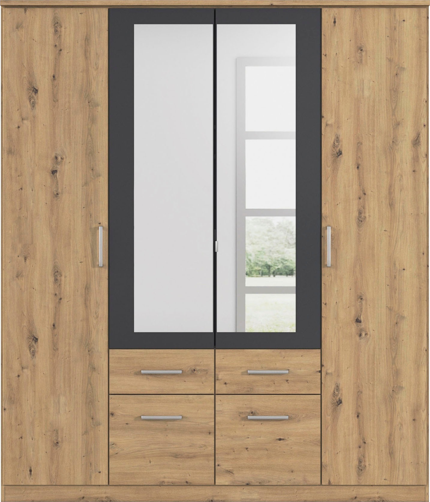 rauch Armoires à vêtements »Drehtürenschrank Schrank Garderobe BURANO« avec tiroirs et encadrement de miroir en contraste de couleur MADE IN GERMANY