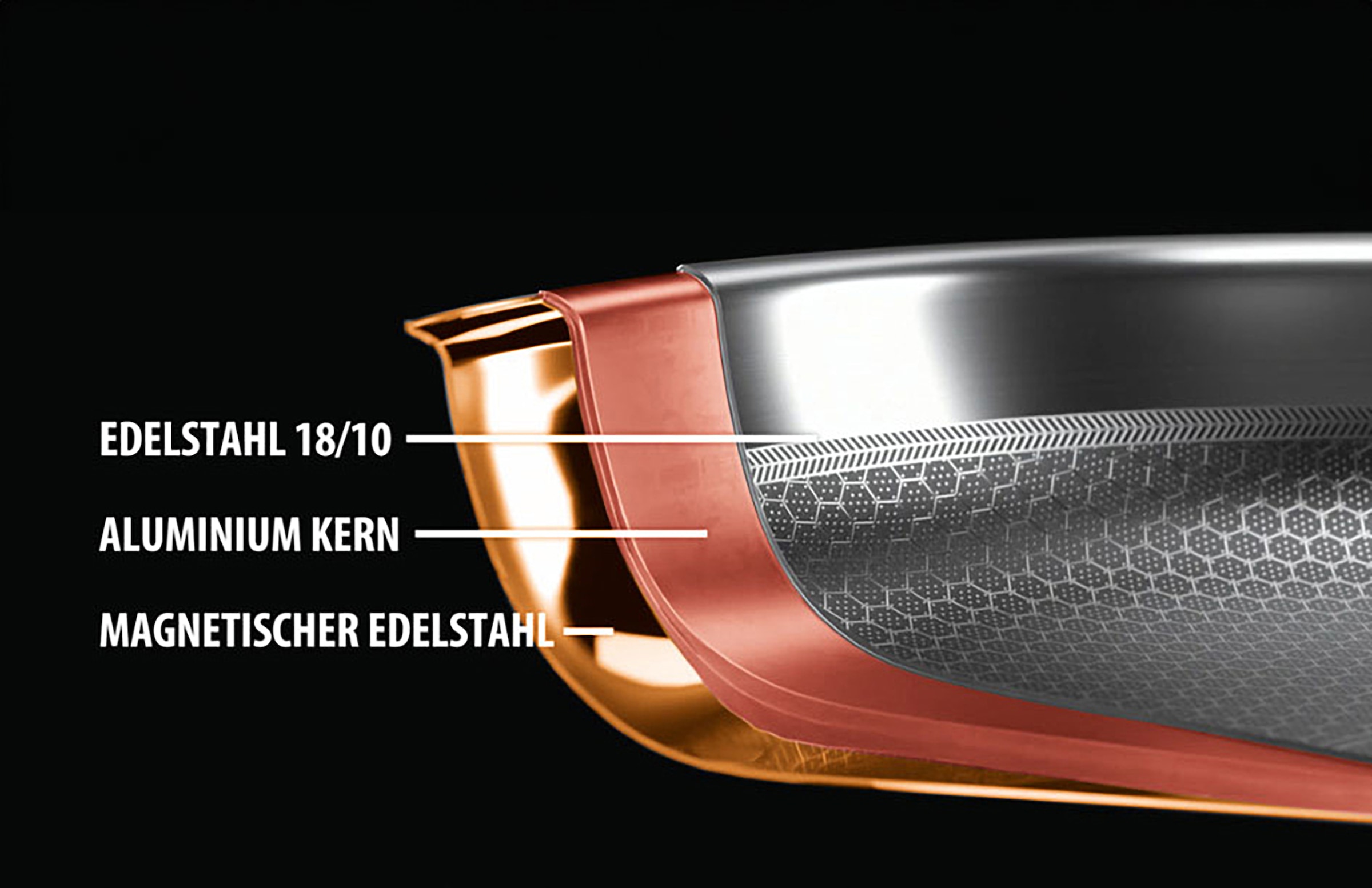 Elo Premium Sauteuse »Relief Evolution Schmorpfanne« Edelstahl 18/10 1 pièces tlg. durchgehender Aluminium-Kern, aussen magnetischer Edelstahl