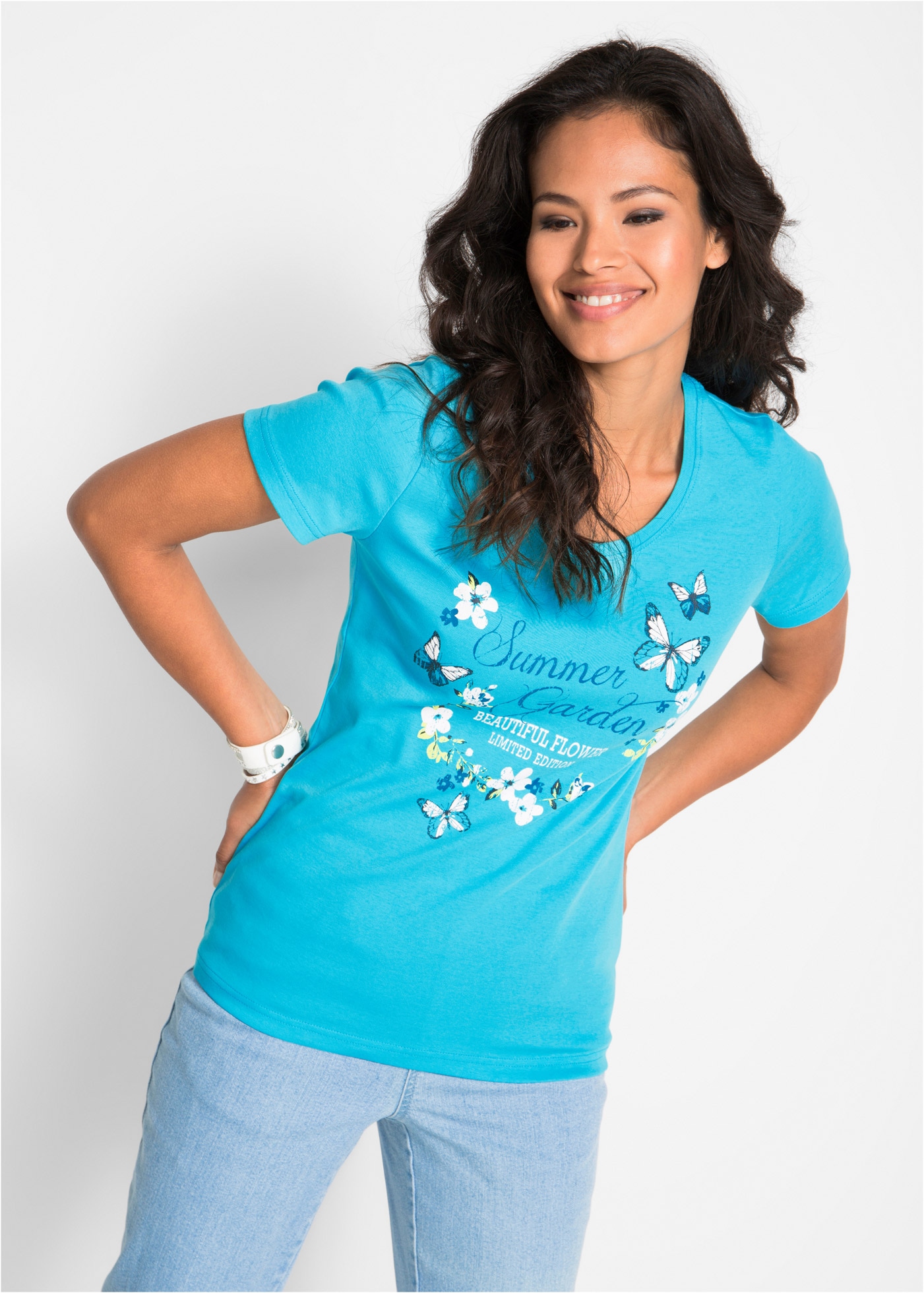Image of bonprix T-Shirt "Baumwoll Shirt, Kurzarm" leicht taillierte Passform, Kurzarm-Design, Rundhalsausschnitt