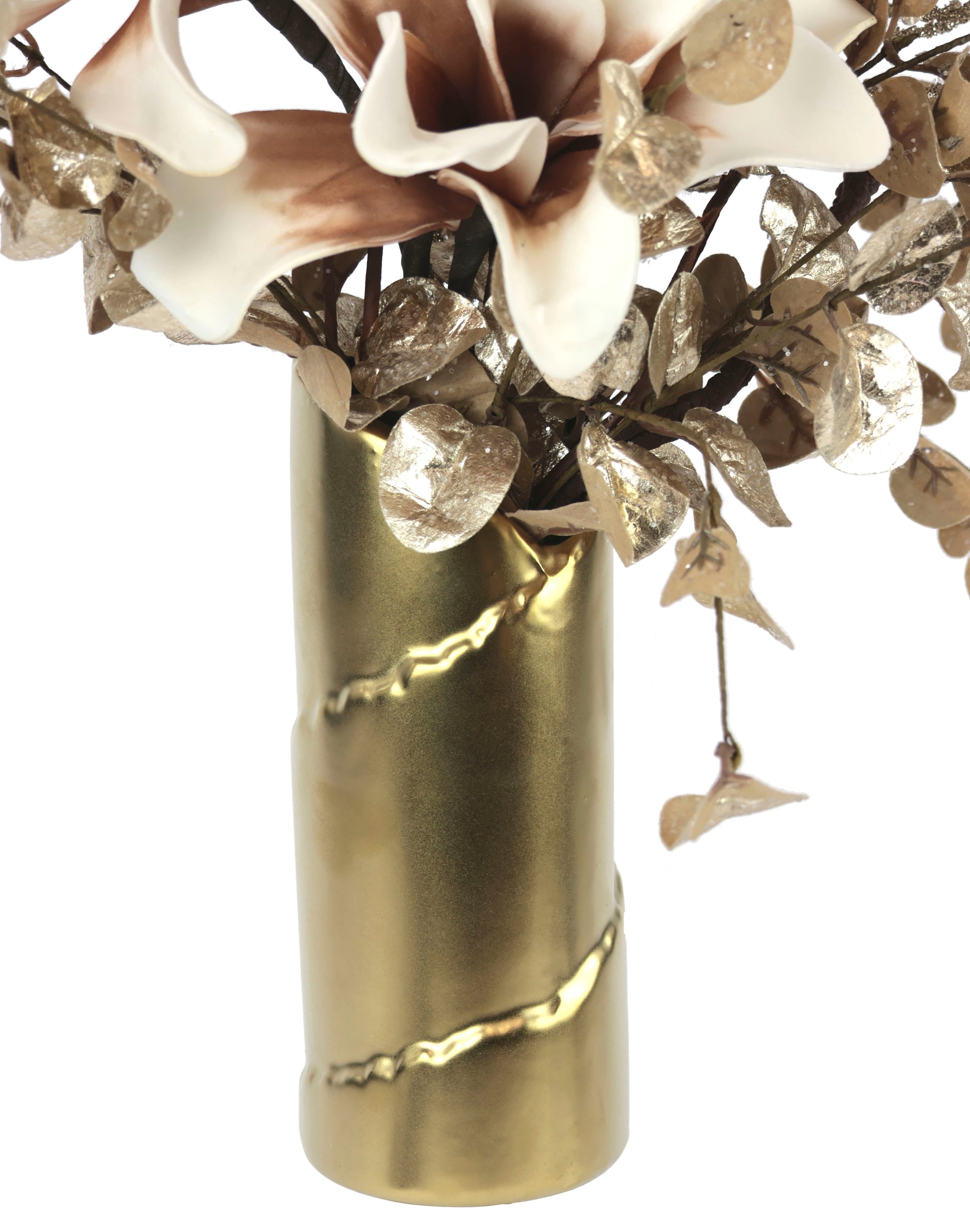 I.GE.A. Winterliche Kunstpflanze »Gesteck, Vase, Kunstblumen-Arrangement, kaufen günstig festliche Blumenensemble, Soft-Magnolie Weihnachtdeko,«, in Weihnachtsgesteck