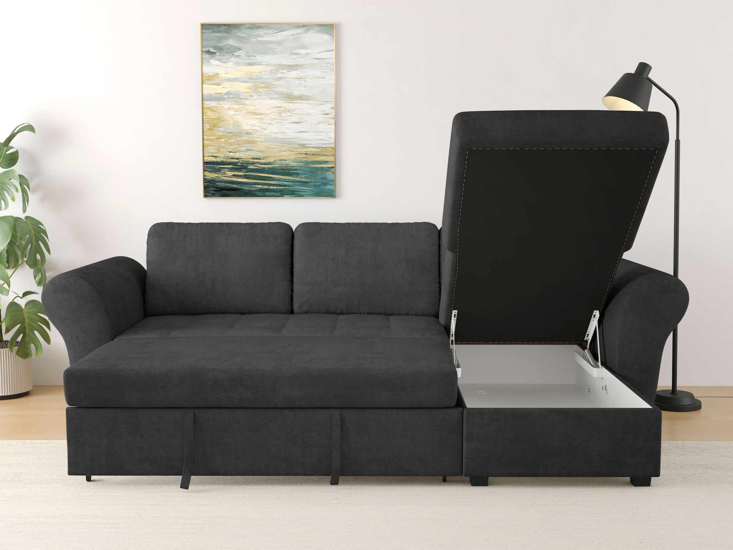Trends by HG Ecksofa »Lasse L-Form, B: 259 cm« mit Bettfunktion & Bettkasten
