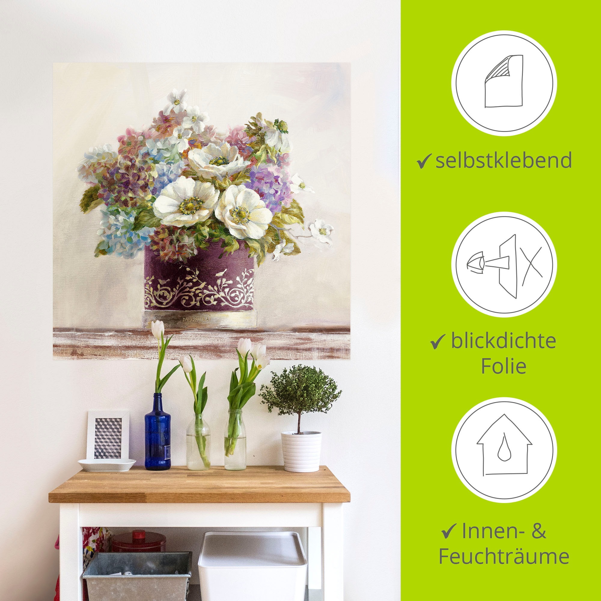 Artland Wandbild »Anemonen in Auberginer Hutschachtel«, Blumen, (1 St.), als Leinwandbild, Poster, Wandaufkleber in verschied. Grössen