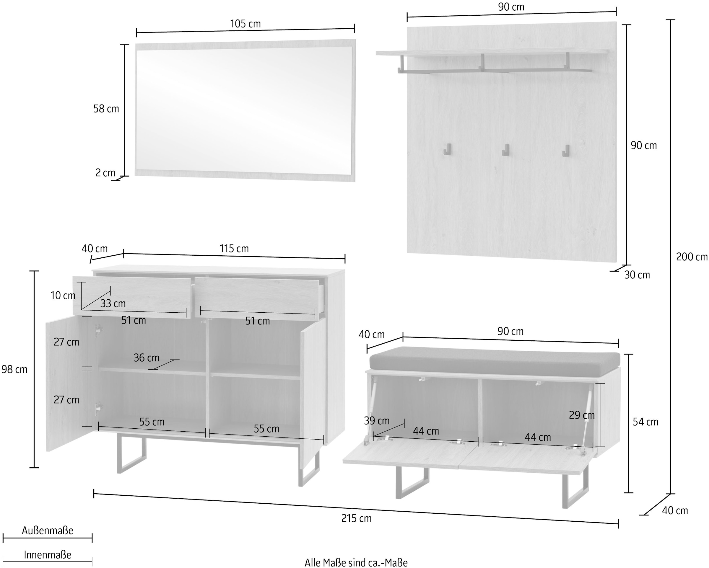 Home affaire Garderoben-Set »Lund, moderne Garderobe, Komplettset mit viel Stauraum« Set, 4 Stk. tlg.