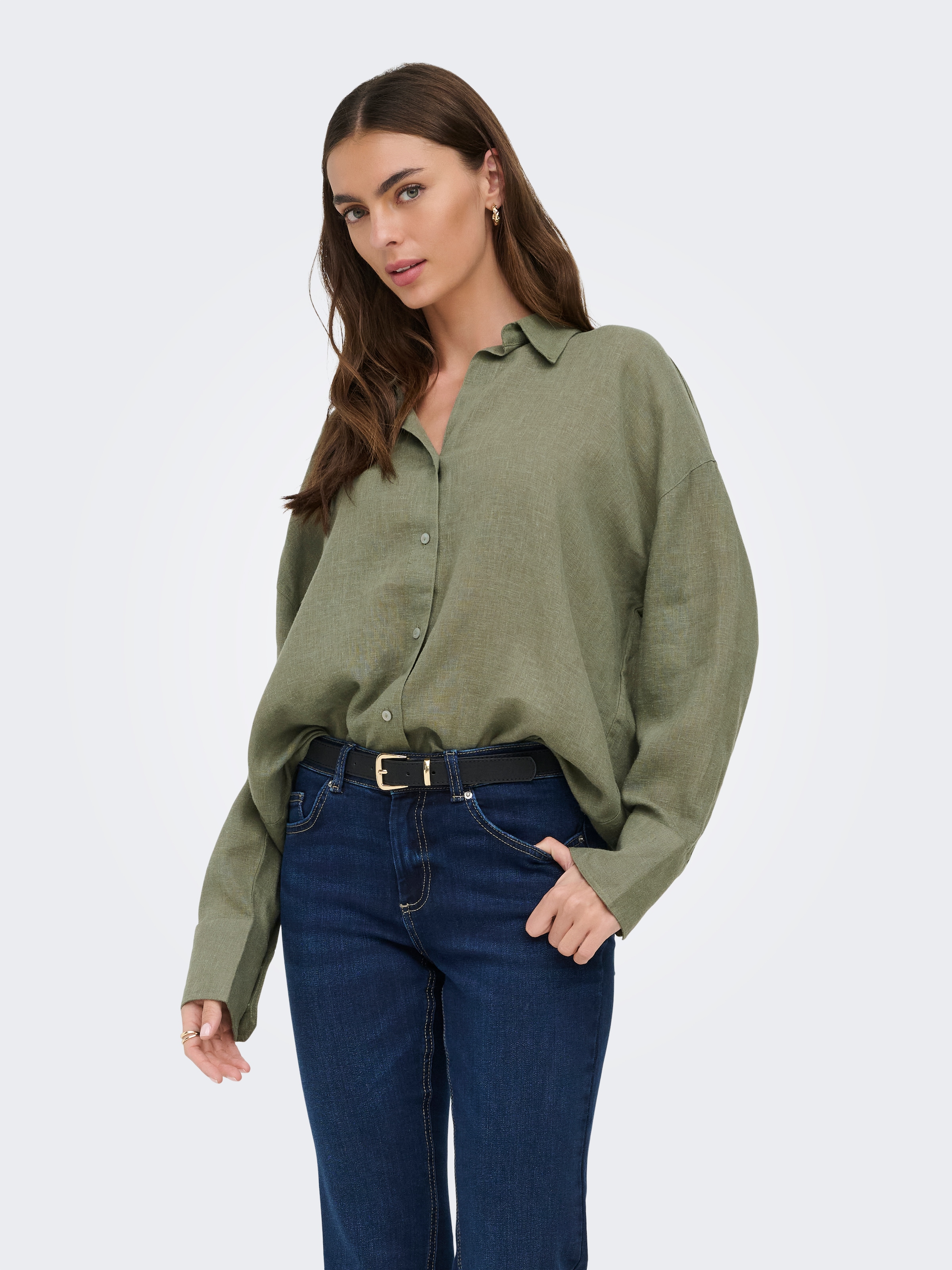 Image of ONLY Hemdbluse "ONLBRUXELLES V- LS LIN BL SHIRT PNT NOOS" mit Leinen