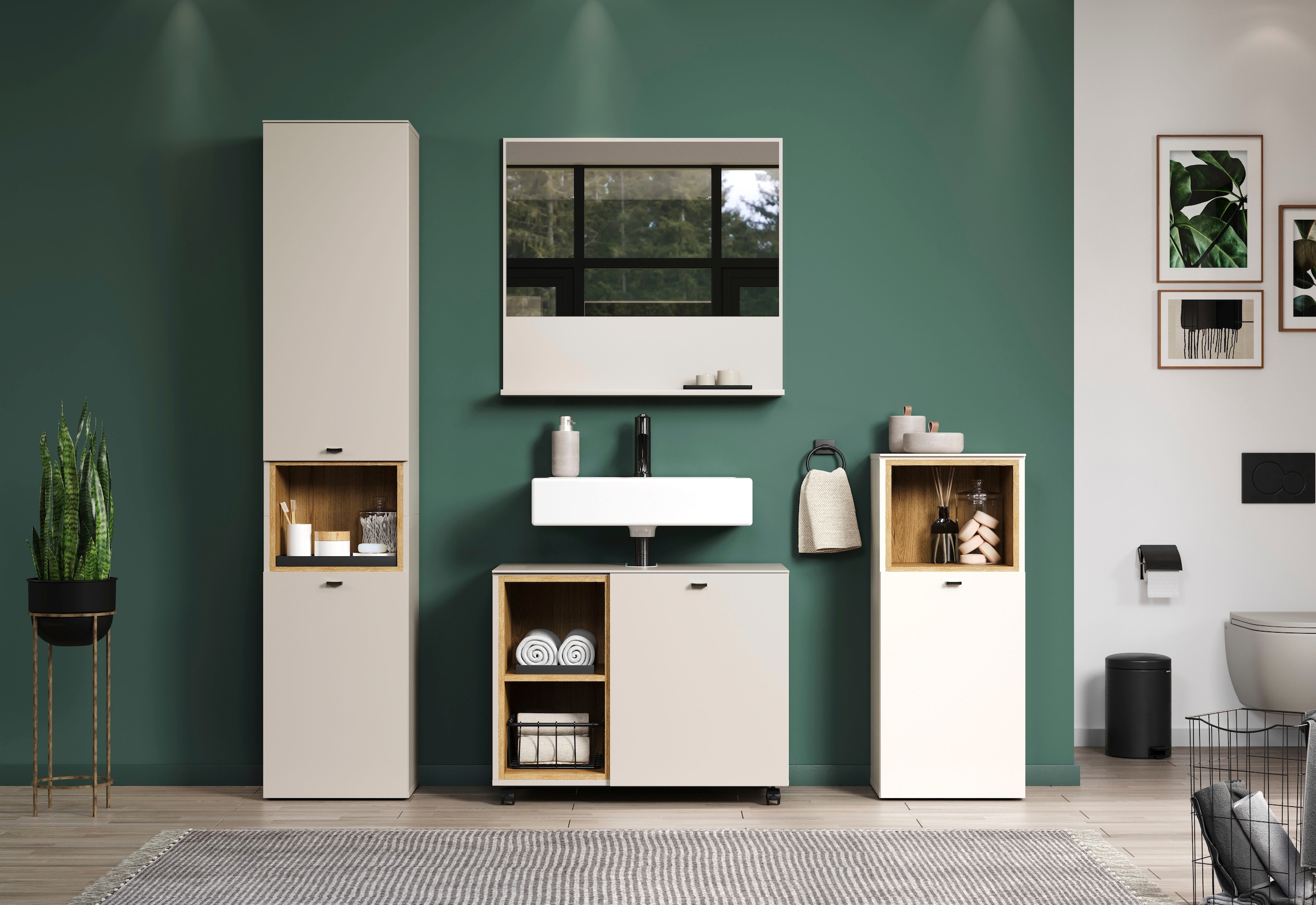 welltime Armoire sous lavabo »San Pedro« 1 cuis tlg. Waschbeckenunterschrank a. Rollen, Soft-Close 80/42/64 cm