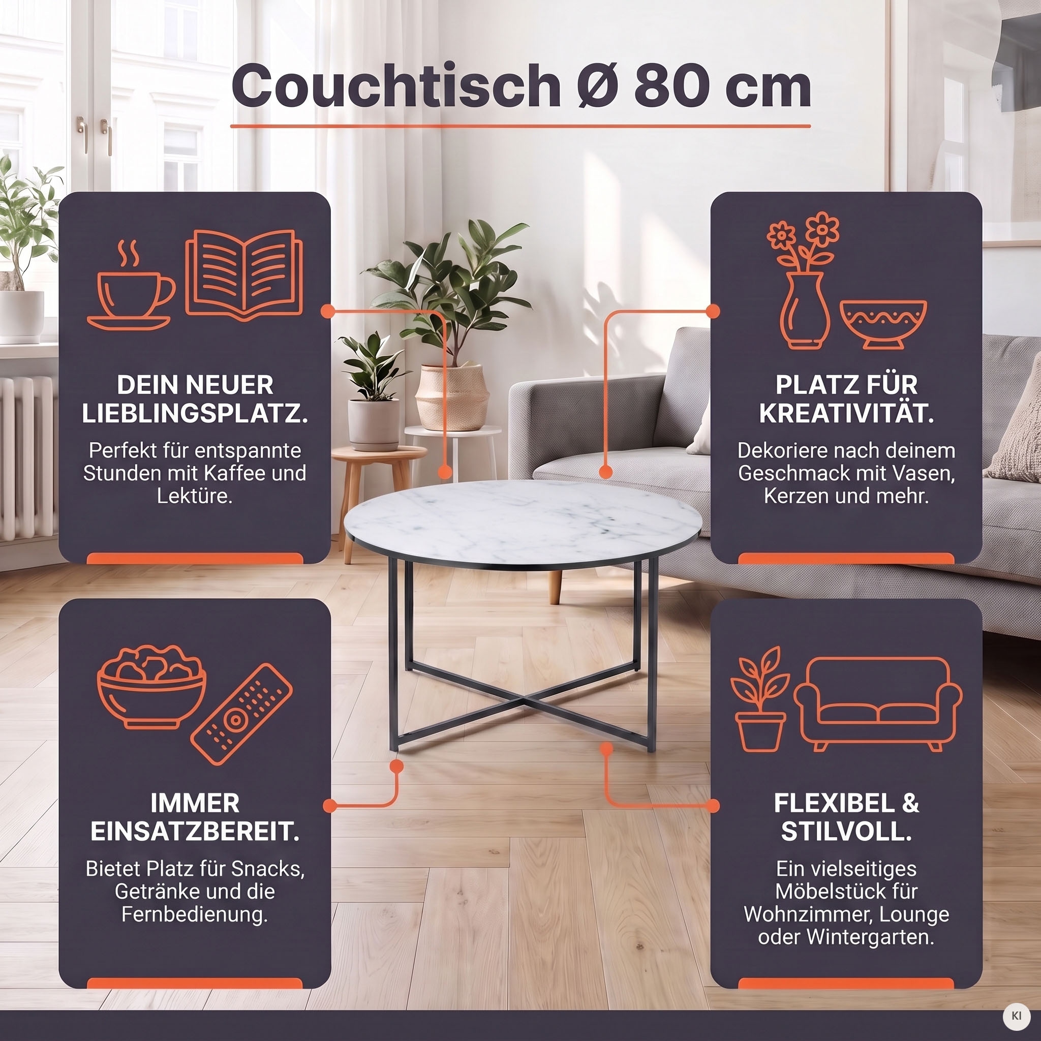 SalesFever Table basse »Caorle Coffeetable im eleganten Stil« design élégant avec plateau de table aspect marbre