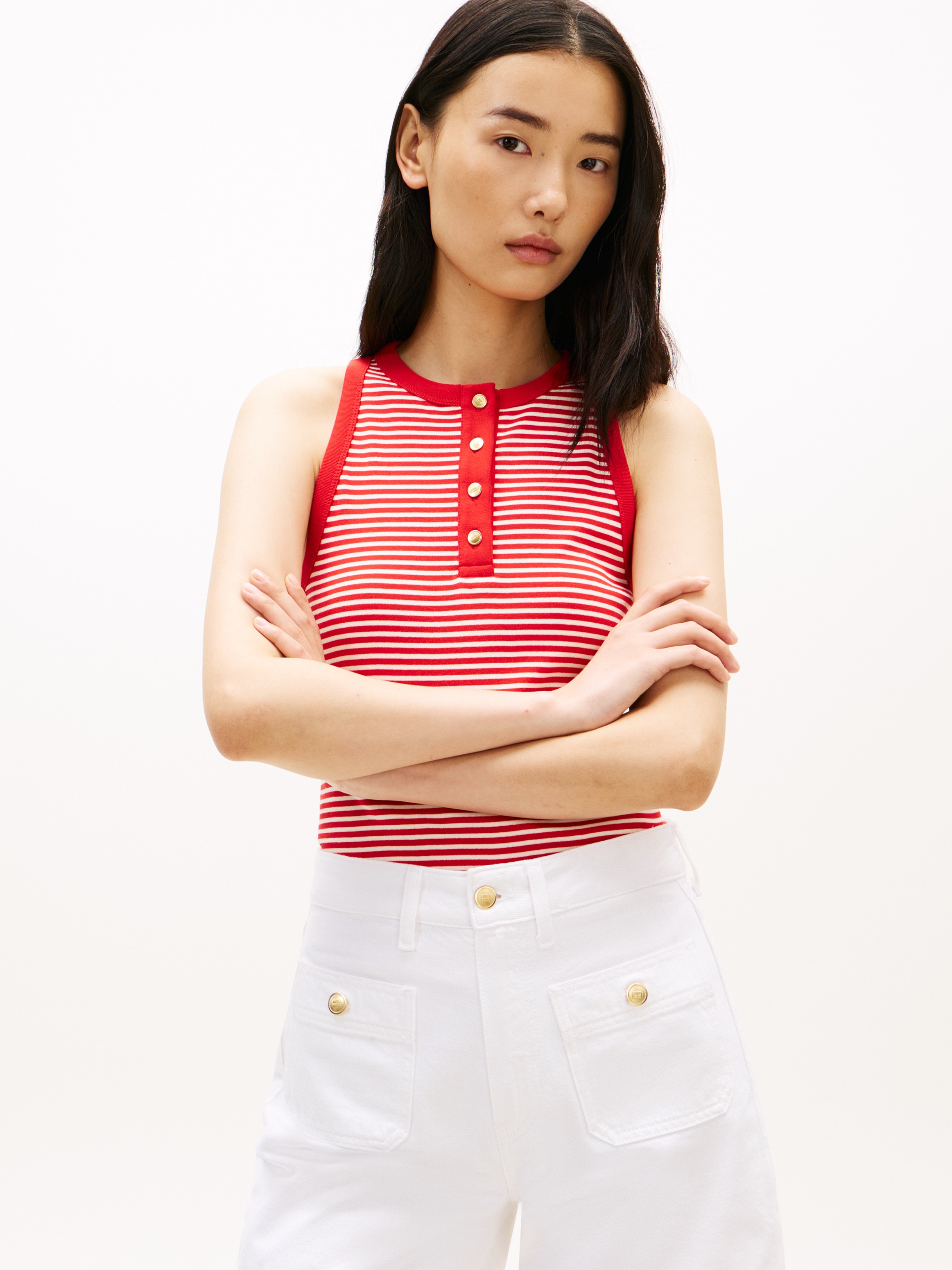 Image of Tommy Hilfiger T-Shirt "GOLD BUTTON HENLEY TOP" mit kurzer Knopfleiste