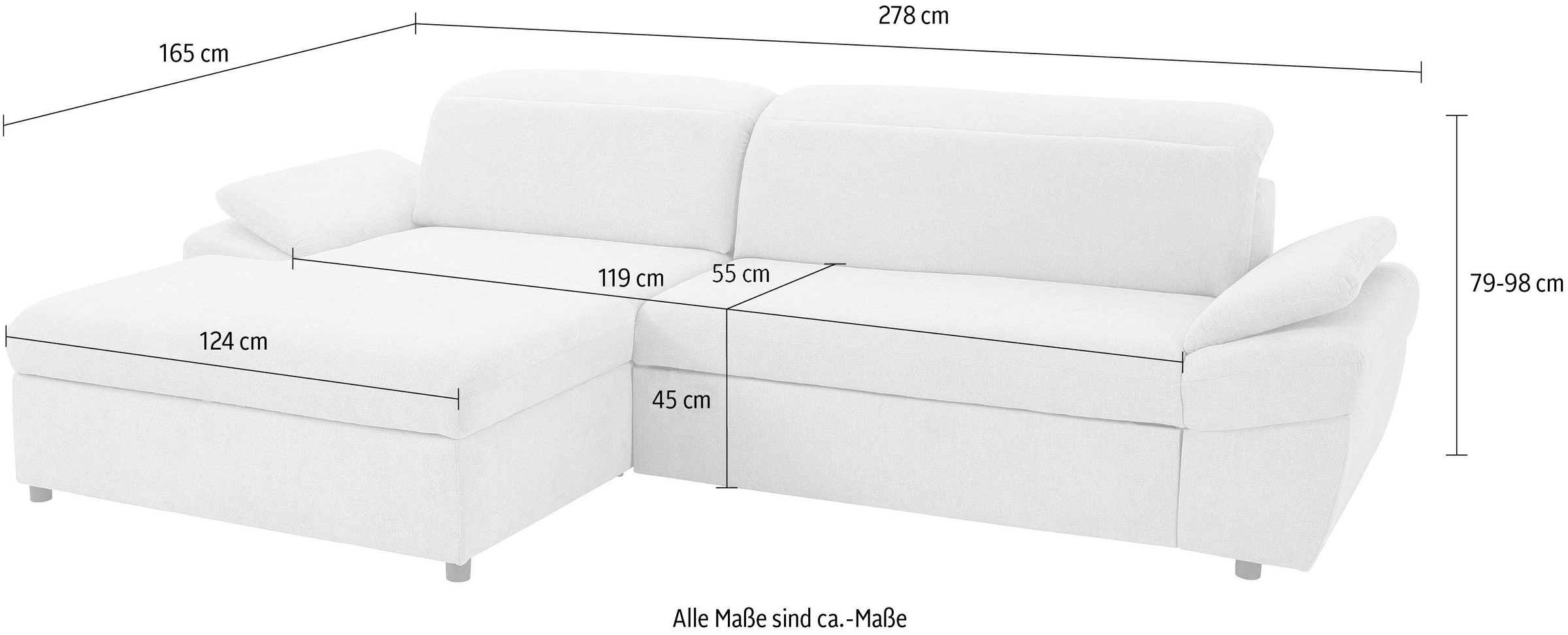exxpo - sofa fashion Ecksofa »Kyoto, inkl. Kopfteil- und Armteilverstellung, hoher Sitzkomfort«, wahlweise mit Bettfunktion und Bettkasten, hochwertige Bezüge, L-Form