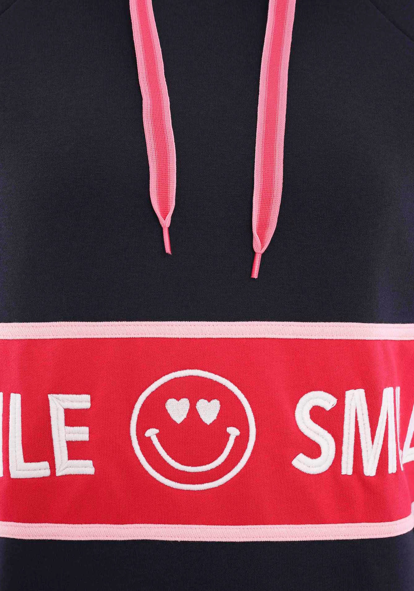 Zwillingsherz Sweatshirt, mit Kapuze, "Smile"-Print und Neonbändern