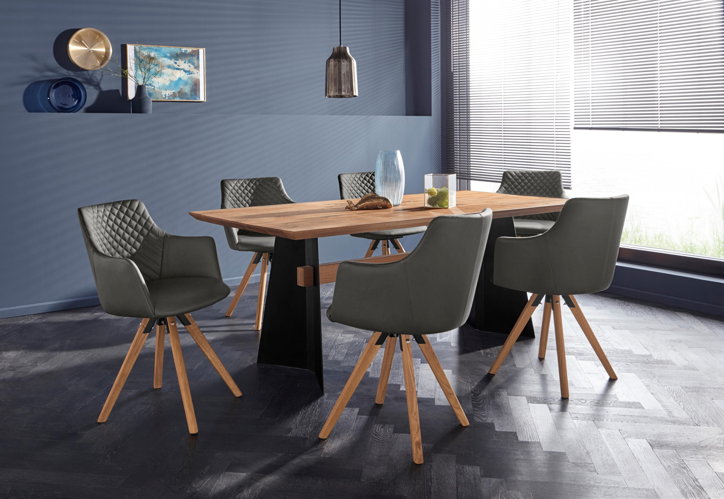 Home affaire Chaise avec accoudoirs »LISABON« (Set) 2 cuismit Drehfunktion, Bezug aus Leder, Gestell aus Eiche Massivholz geölt