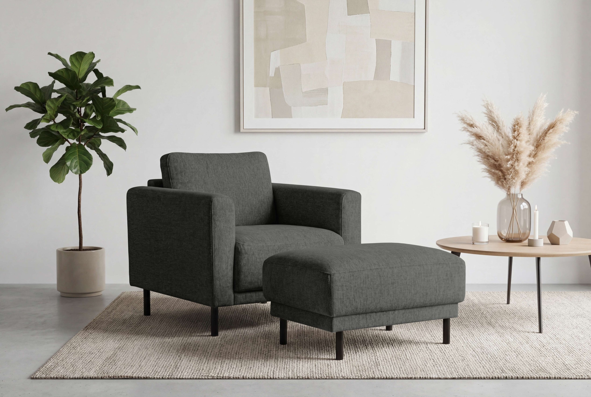 GOODproduct Polsterhocker »Sveeva, 73x57 cm, schwarze Metallfüsse« langlebiger Webstoff, viele Farben zur Auswahl