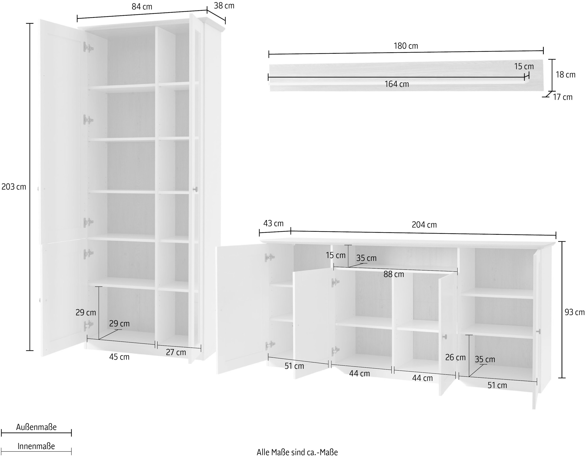 GOODproduct Wohnwand »Brest, Anbauwand im Landhausstil, Komplettset, Wohnzimmer-Set« Set, 3 Stk. tlg.