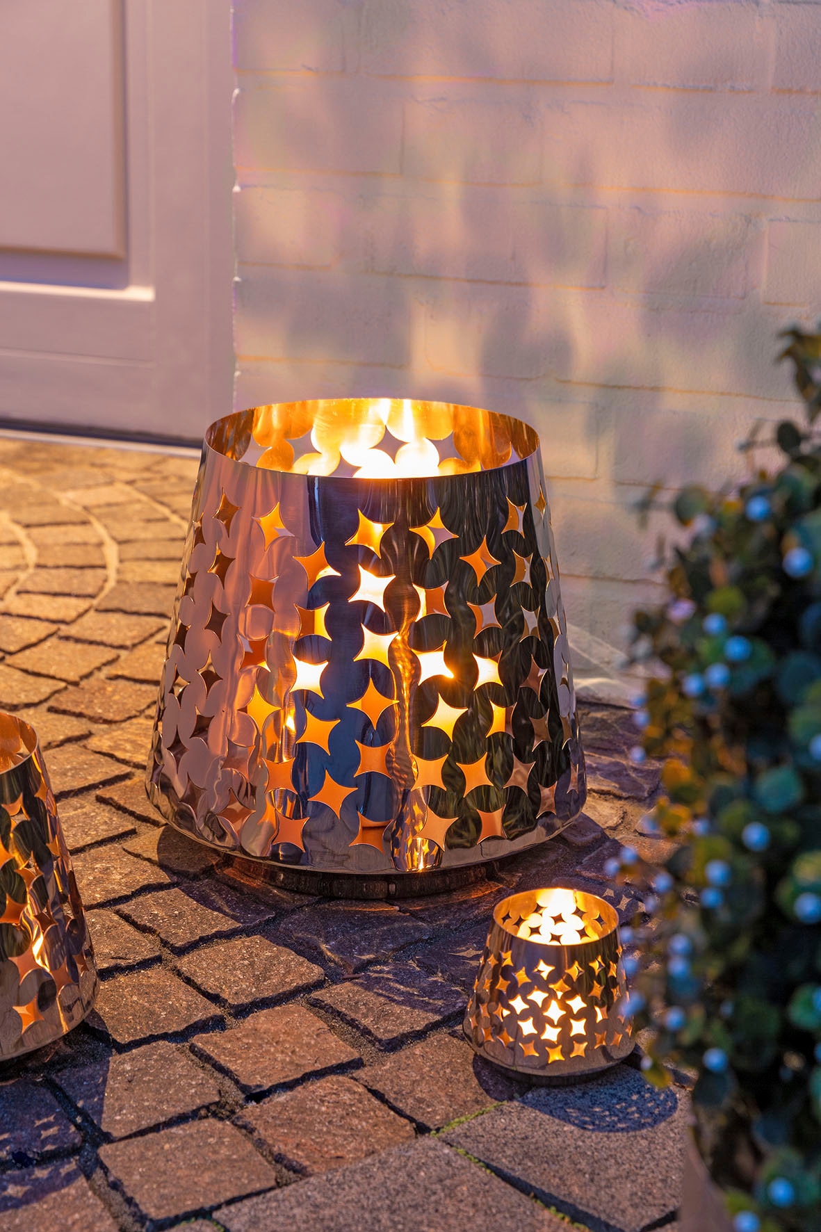 Fink Windlicht »Kerzenhalter LUMA« aus Edelstahl, mit ausgestanzten Cut-Outs