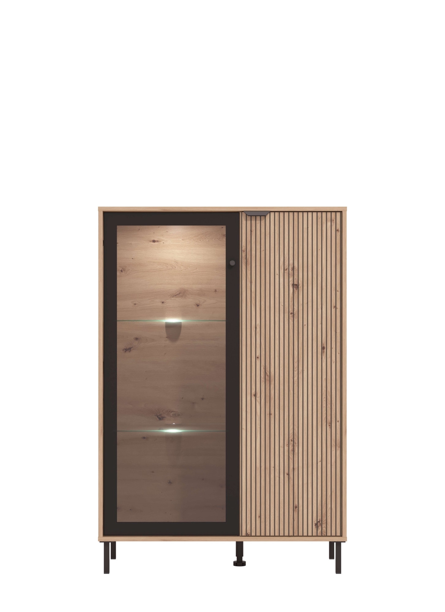 Home affaire Highboard »Mayenne Sideboard, Stauraumschrank, Anrichte, Hochschrank, Breite 93cm« Holztür mit Rillen-Optik, Glastür, Modernes Design