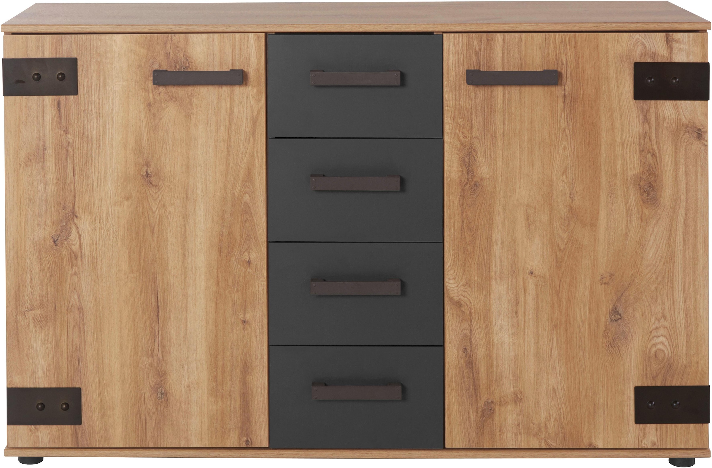 Image of Wimex Kombikommode "Malmö, Schrank mit 2 Türen und 4 Schubladen, Made in Germany" im rusikaler look, Industrial Design, 130x41x83cm