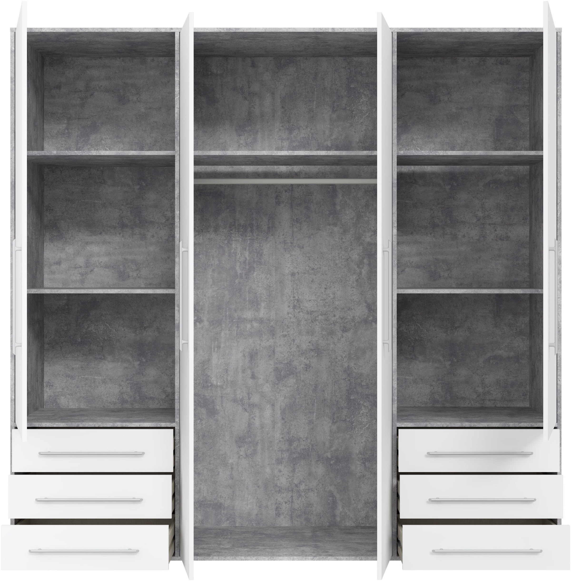FORTE Drehtürenschrank »Mokkaro, Kleiderschrank,zeitloses Design, 4 türig« viel Stauraum, Schubladen, Stangengriffe, Made in Europe