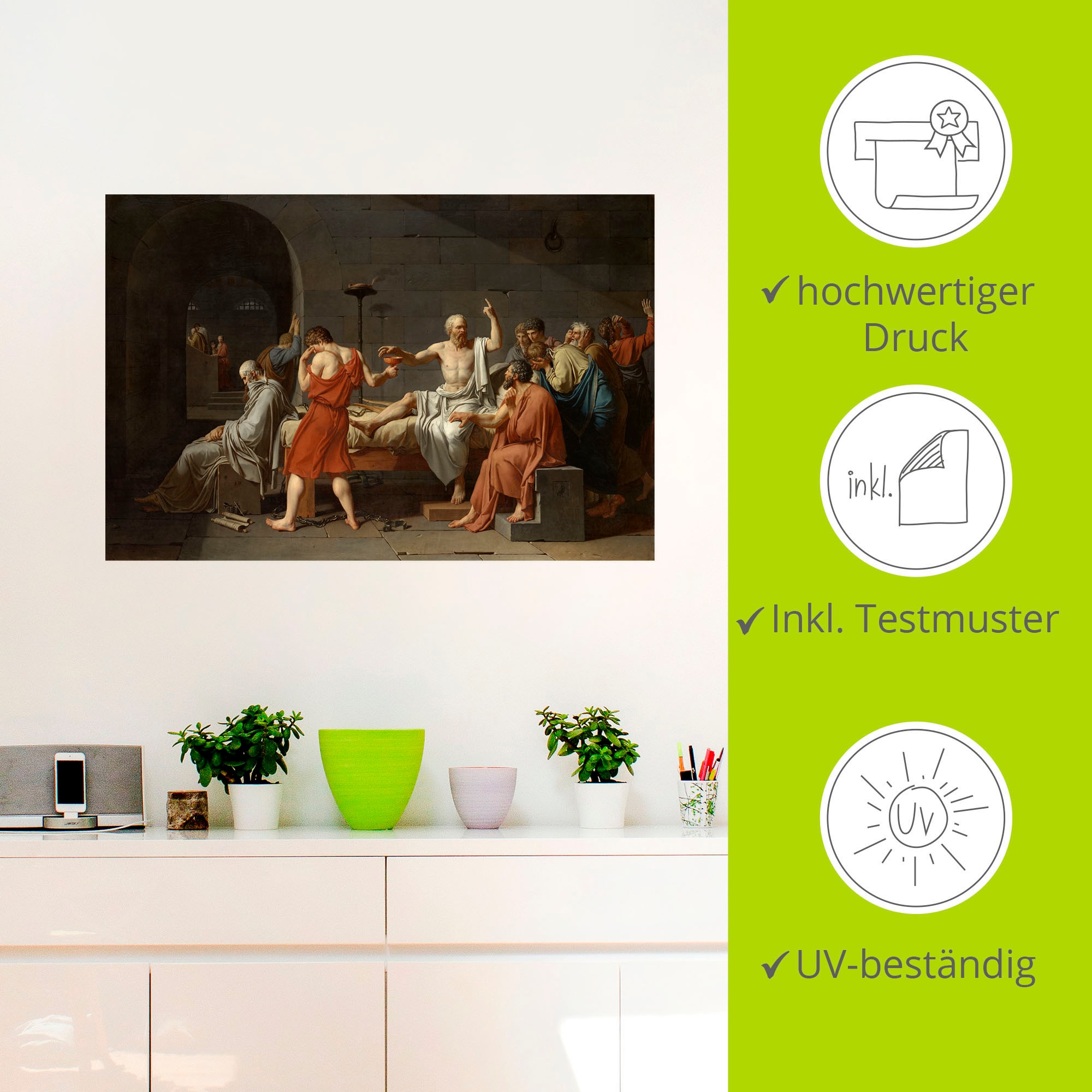 Artland Wandbild »Der Tod des Sokrates. 1787«, Gruppen & Familien, (1 St.), als Alubild, Leinwandbild, Wandaufkleber oder Poster in versch. Grössen