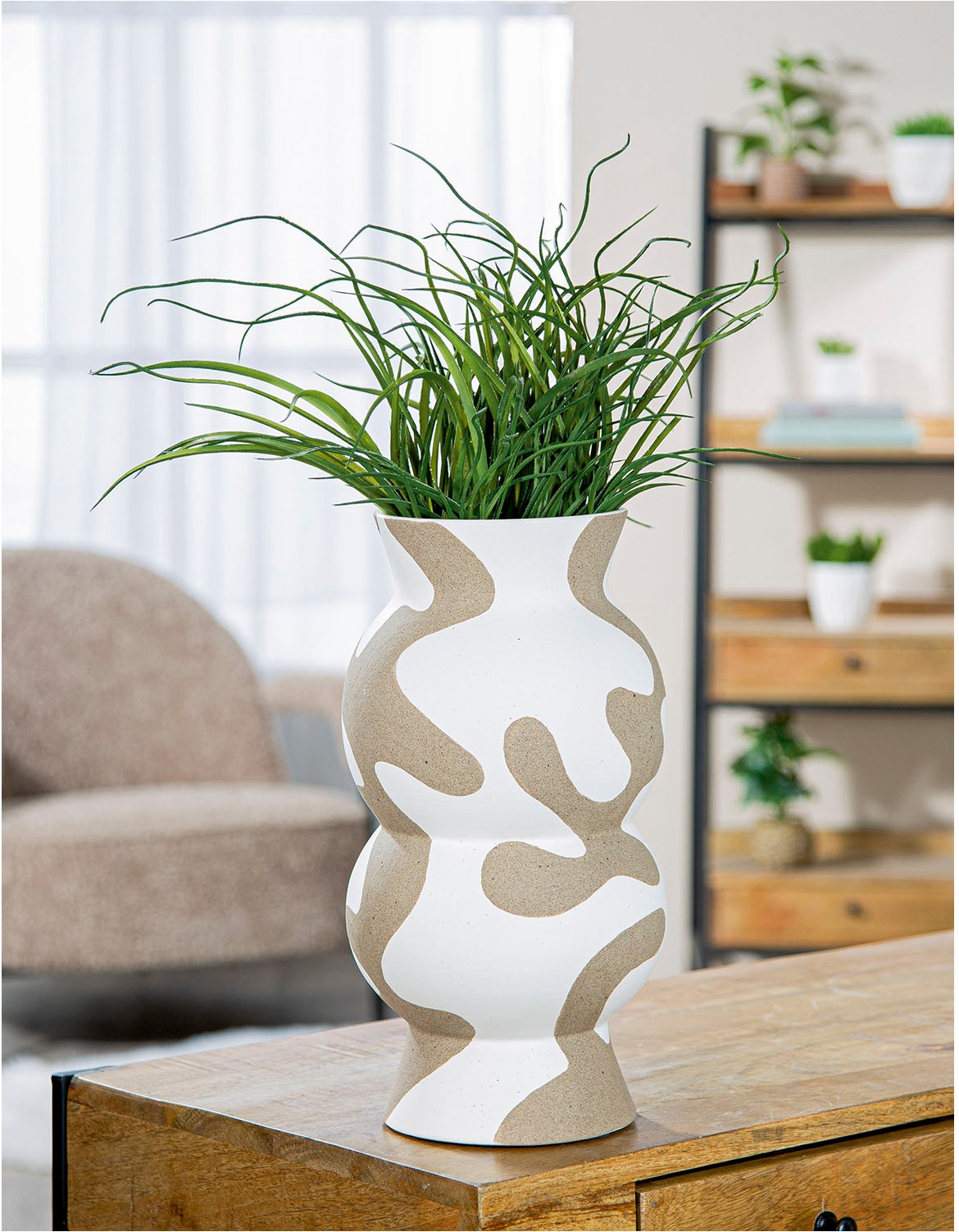 GILDE Tischvase »Vase rund Areno beige; weiss H. 35 cm«, (1 St.)