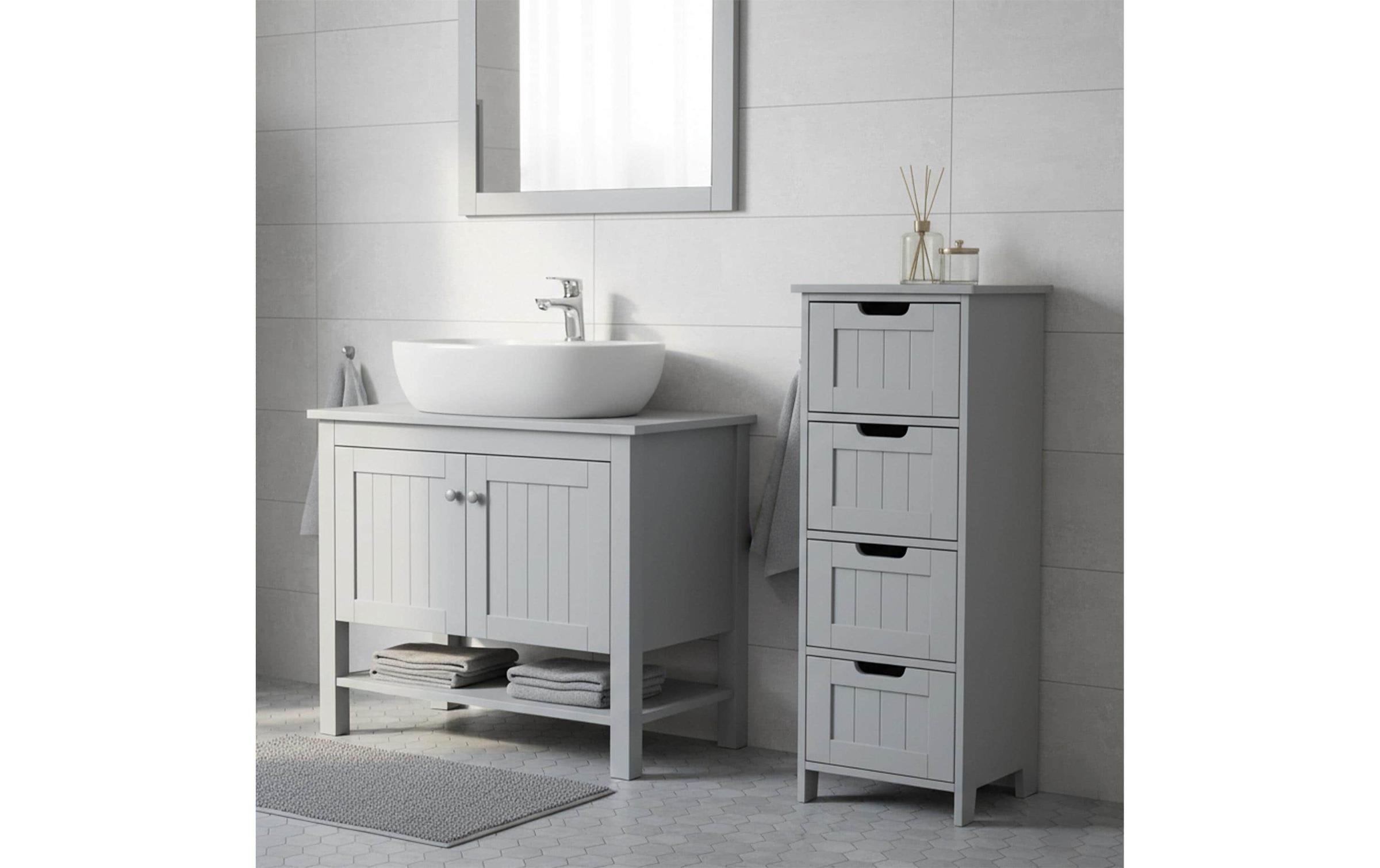 relaxdays Badregal »30 x 82 cm« Kompakte Badkommode im Landhausstil