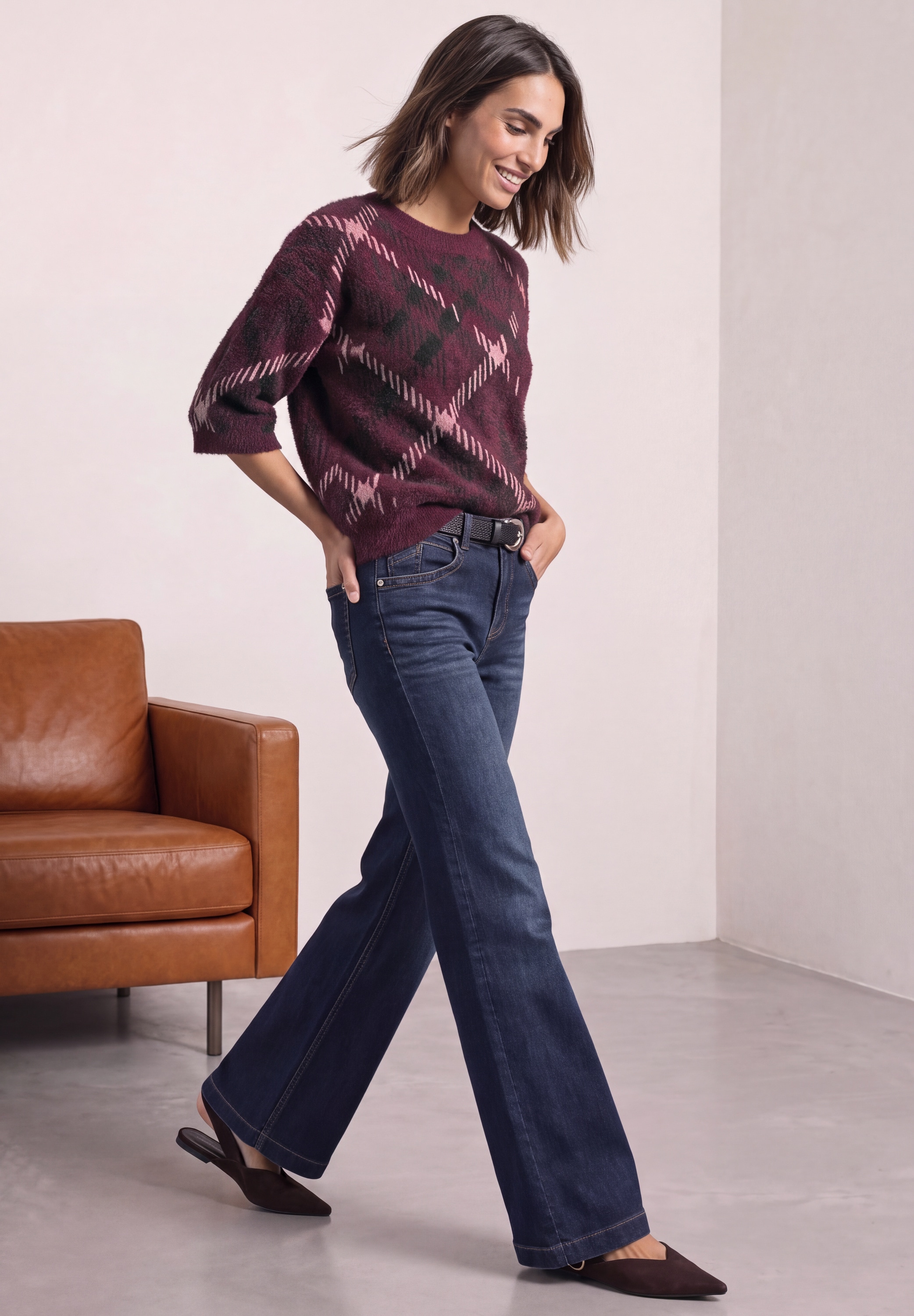 STREET ONE Jacquardpullover 3/4-Arm-Pullover mit Rundhals und Muster