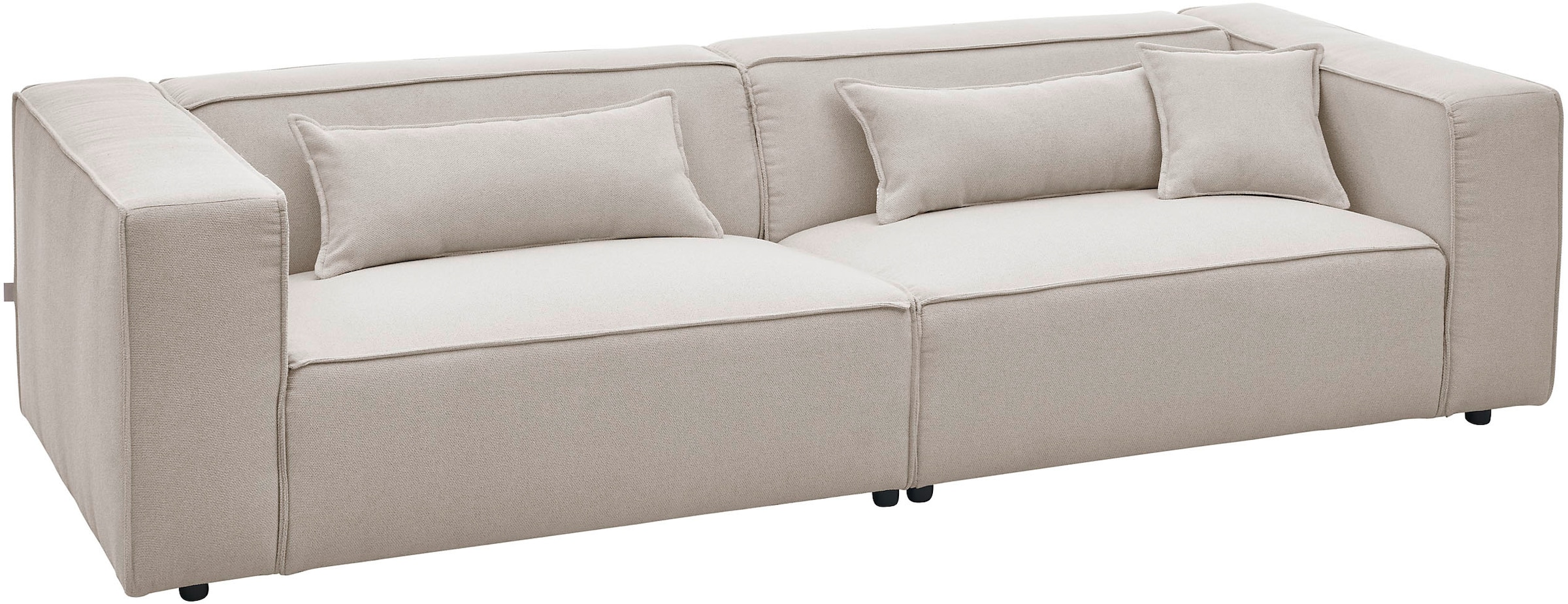 LeGer Home by Lena Gercke 3-Sitzer »PIARA, Couch mit Kedernaht, Sofa in Cord, Leinenoptik o. Strukturstoff«, schwarze Füsse, bequemer Sitzkomfort