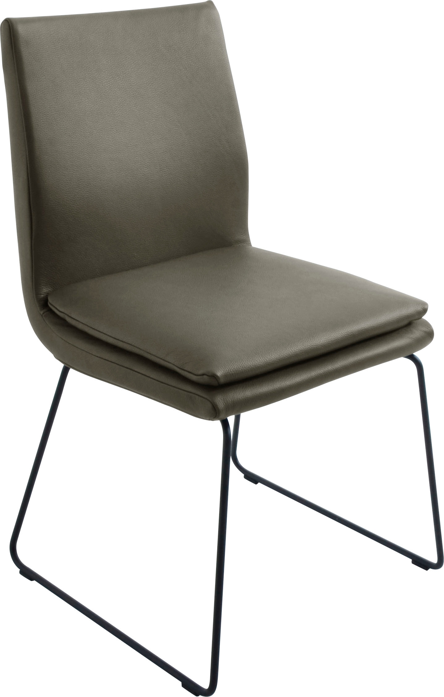 Image of K+W Komfort & Wohnen Esszimmerstuhl "Creso Lederstuhl" () mit Sitzkissen und Rundrohrkufe in Metall schwarz Struktur