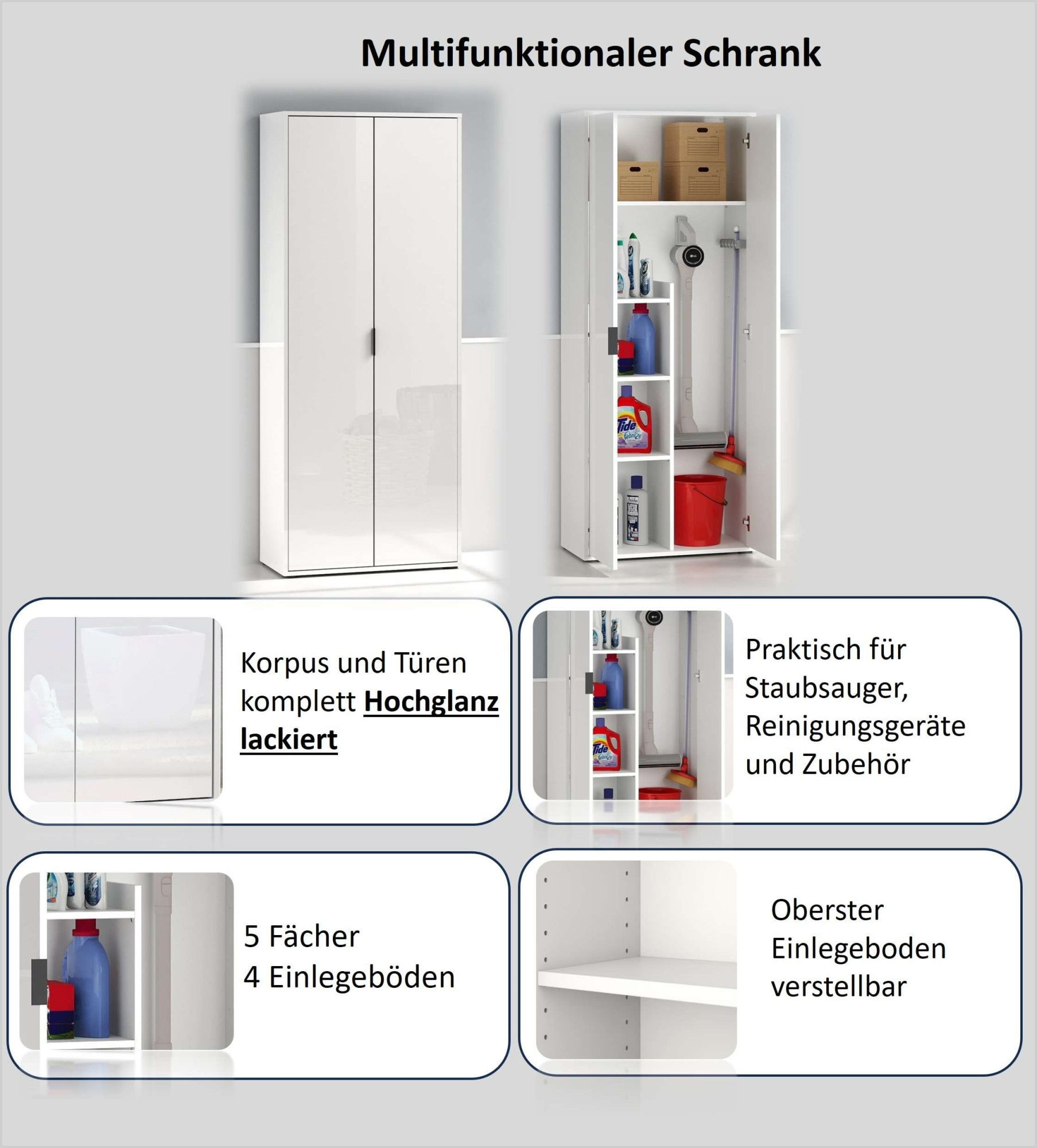 INOSIGN Armoire multi-usages »Stauraumschrank , Breite 72,5 cm , Höhe 178 cm« 1 cuis tlg. 2-türiger Schrank, 3 kleine + 1 grosser Boden, hochglanz lackiert