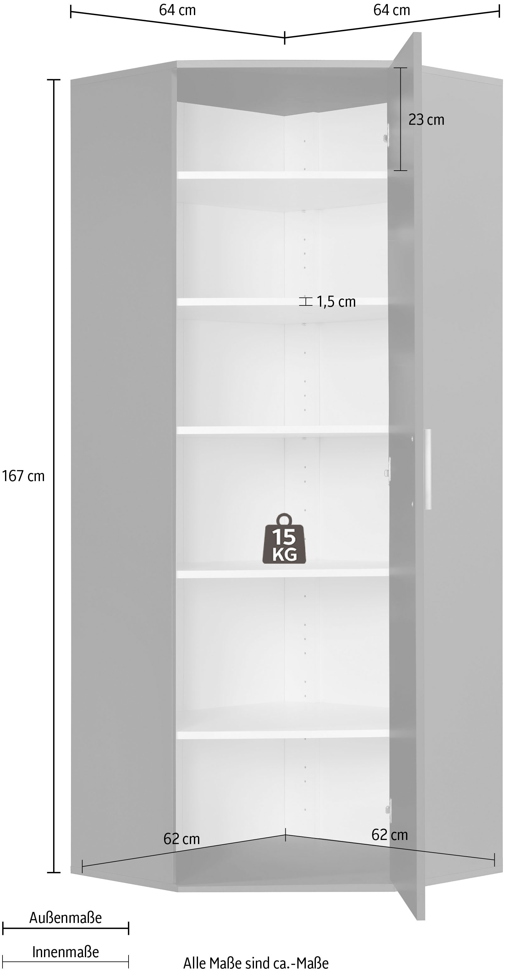 Procontour Armoire multi-usages »Eckschrank Clara« hauteur 167 cm, avec étagères réglables en hauteur