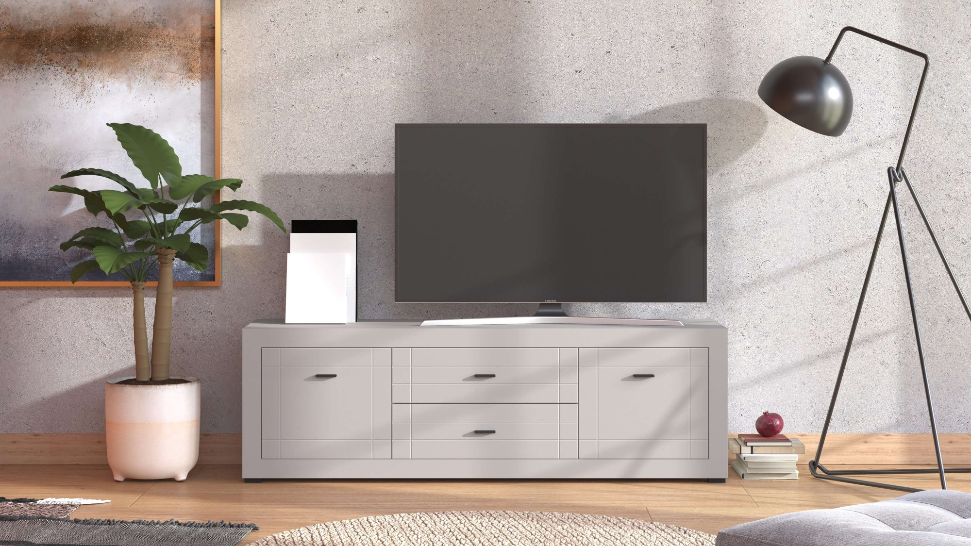 Home affaire Lowboard »Warwick TV-Board, TV-Kommode, TV-Schrank, TV-Unterschrank, TV-Möbel« Elegantes Lowboard in Kaschmir mit viel Stauraum, Heissfolienprägung