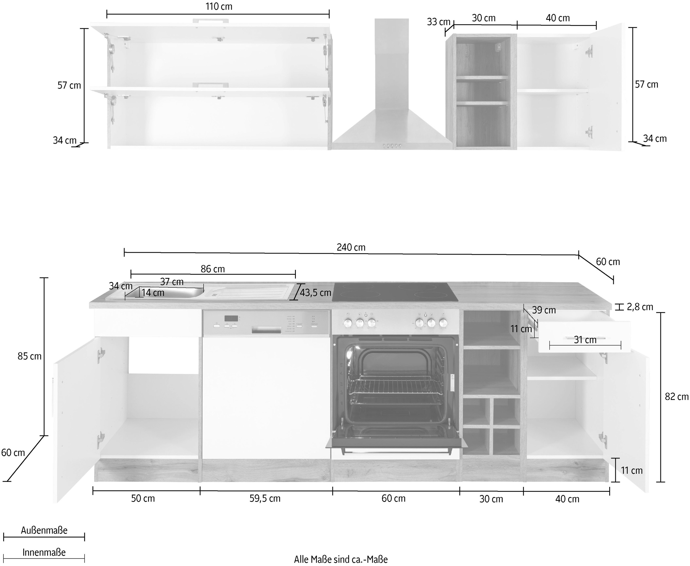 KOCHSTATION Kitchenette »KS-Colmar« sans appareils électriques, largeur 240 cm