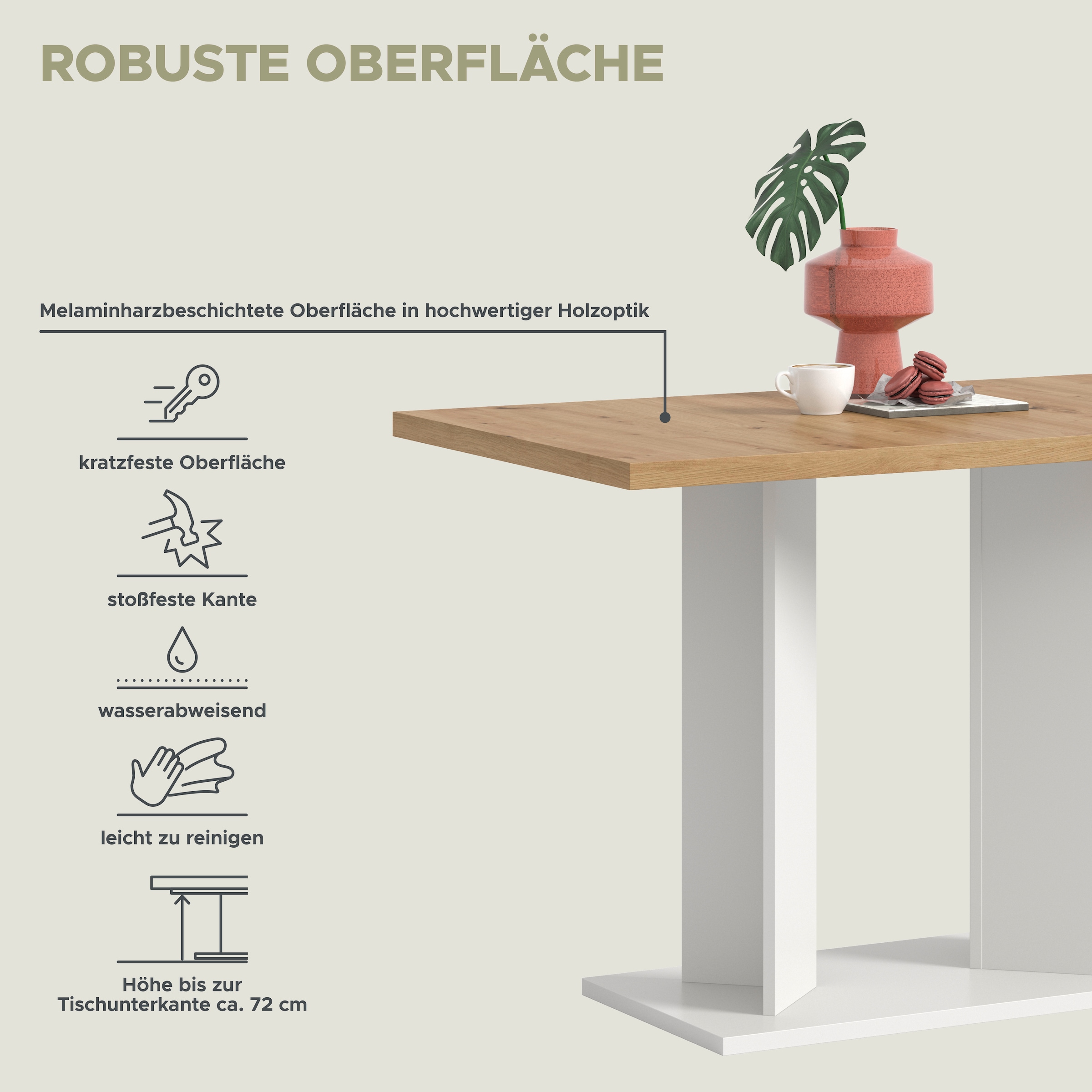 Home affaire Esstisch »GERO, 110x76x70 cm, mit Säulengestell« in verschiedenen Ausführungen erhältlich, 1 Stk. tlg. Tisch, Esstisch, Esszimmer, Esszimmertisch, Küchetisch, Bartisch
