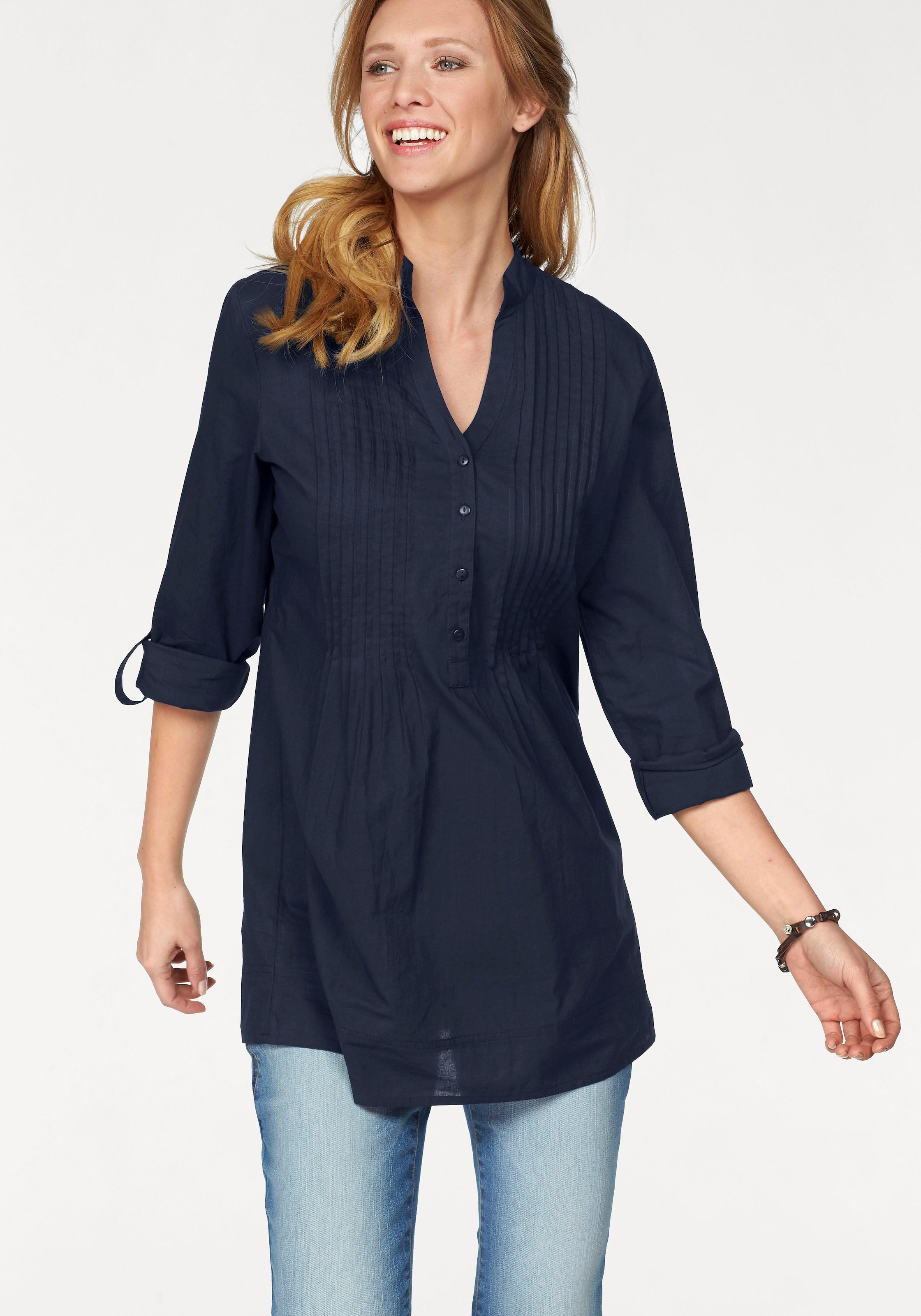 Aniston CASUAL Longbluse, mit dekorativer Biesenverarbeitung