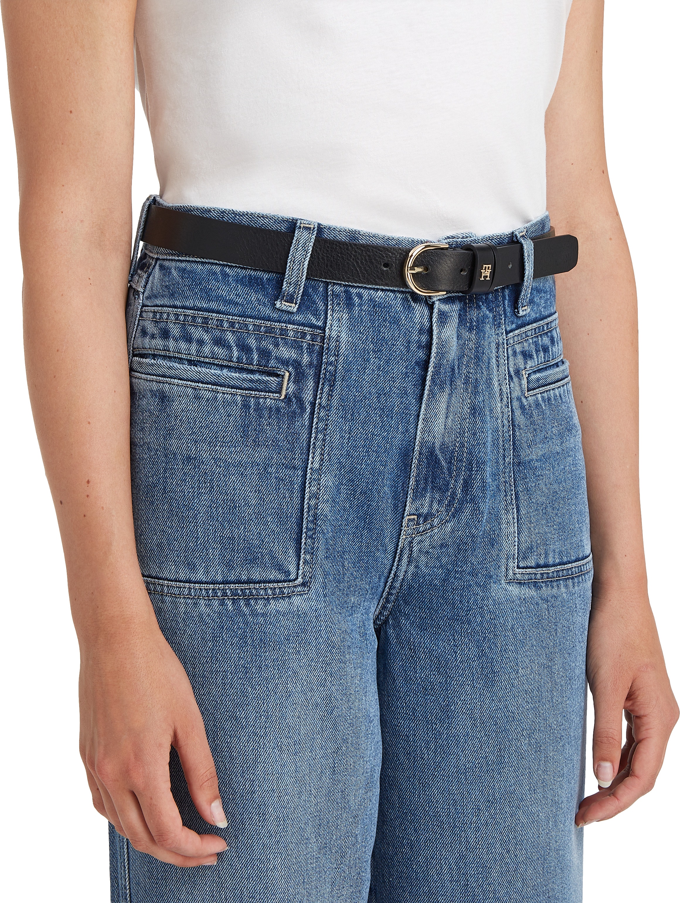 Tommy Hilfiger Ceinture en cuir »ESSENTIAL EFFORTLESS 2.5 cm breit GOLD« Logoemblem, weiche Haptik, ovale Einfachdornschliesse