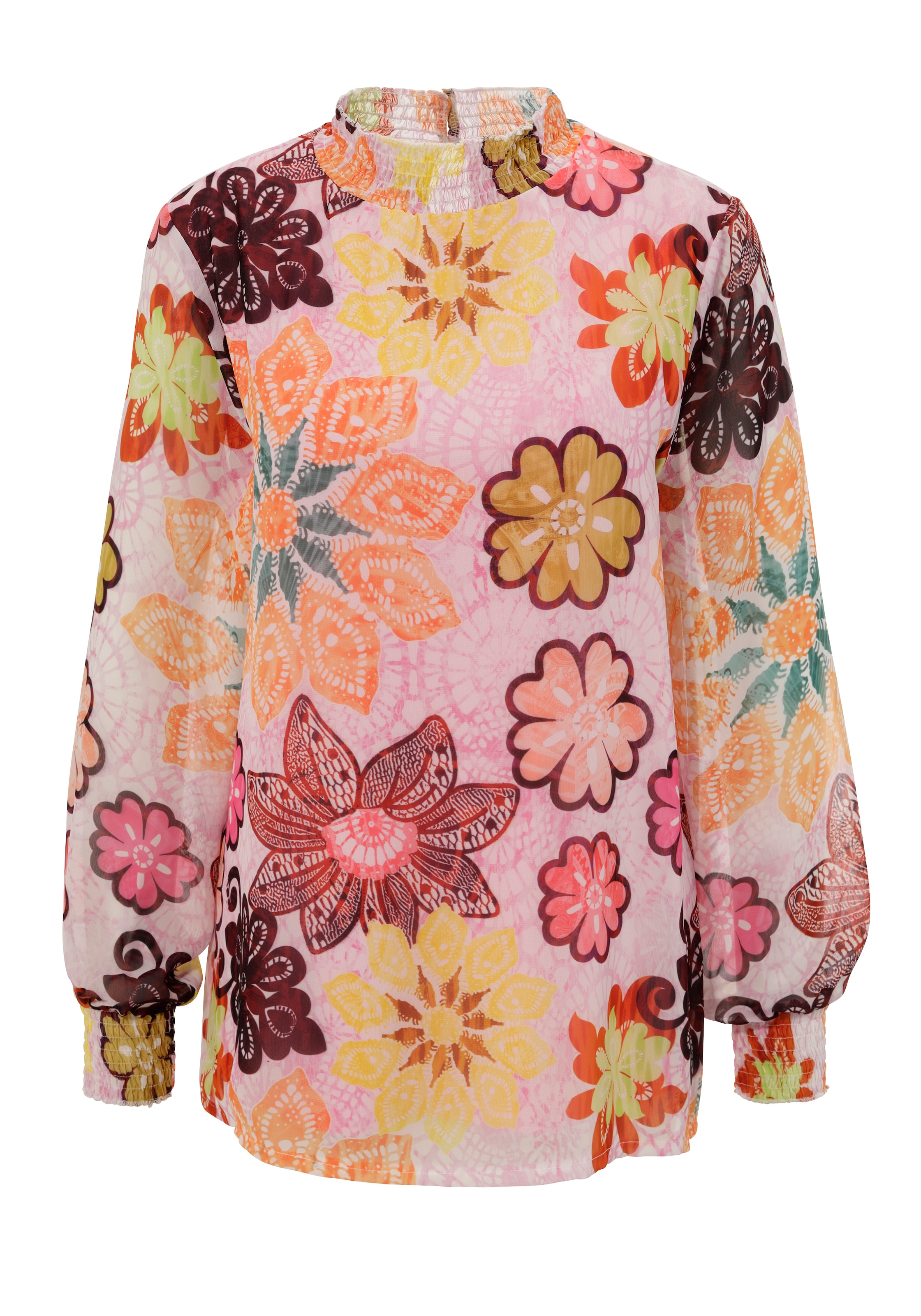 Aniston SELECTED Chiffonbluse, mit Blumendruck und Smokbündchen