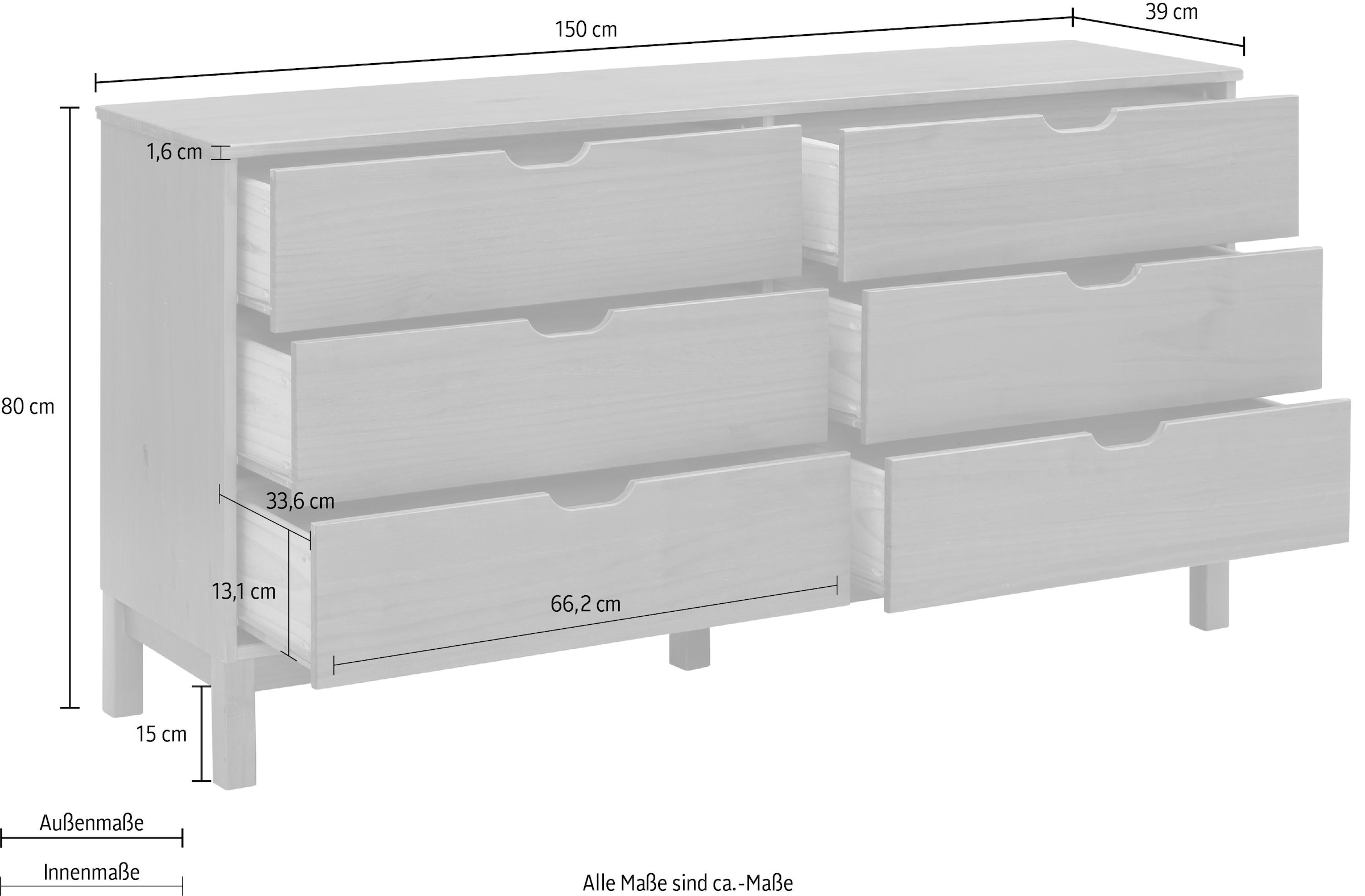 GOODproduct Kommode »Post« massives Kiefernholz, mit vielen Stauraummöglichkeiten, Breite 150 cm